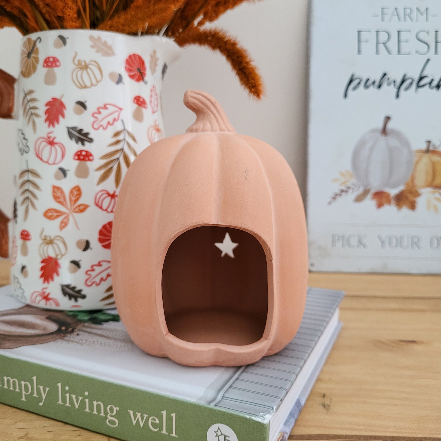 Terracotta Pumpkin Tealight Holder With Stars