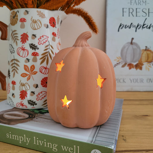 Terracotta Pumpkin Tealight Holder With Stars