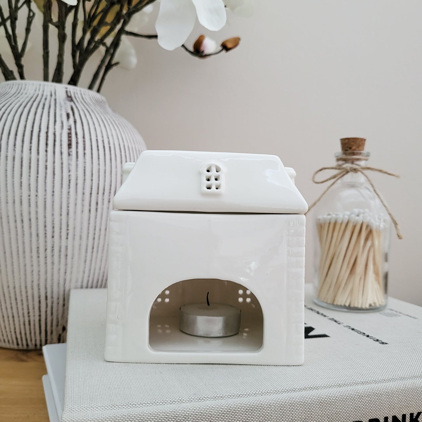 White Ceramic House Oil Burner