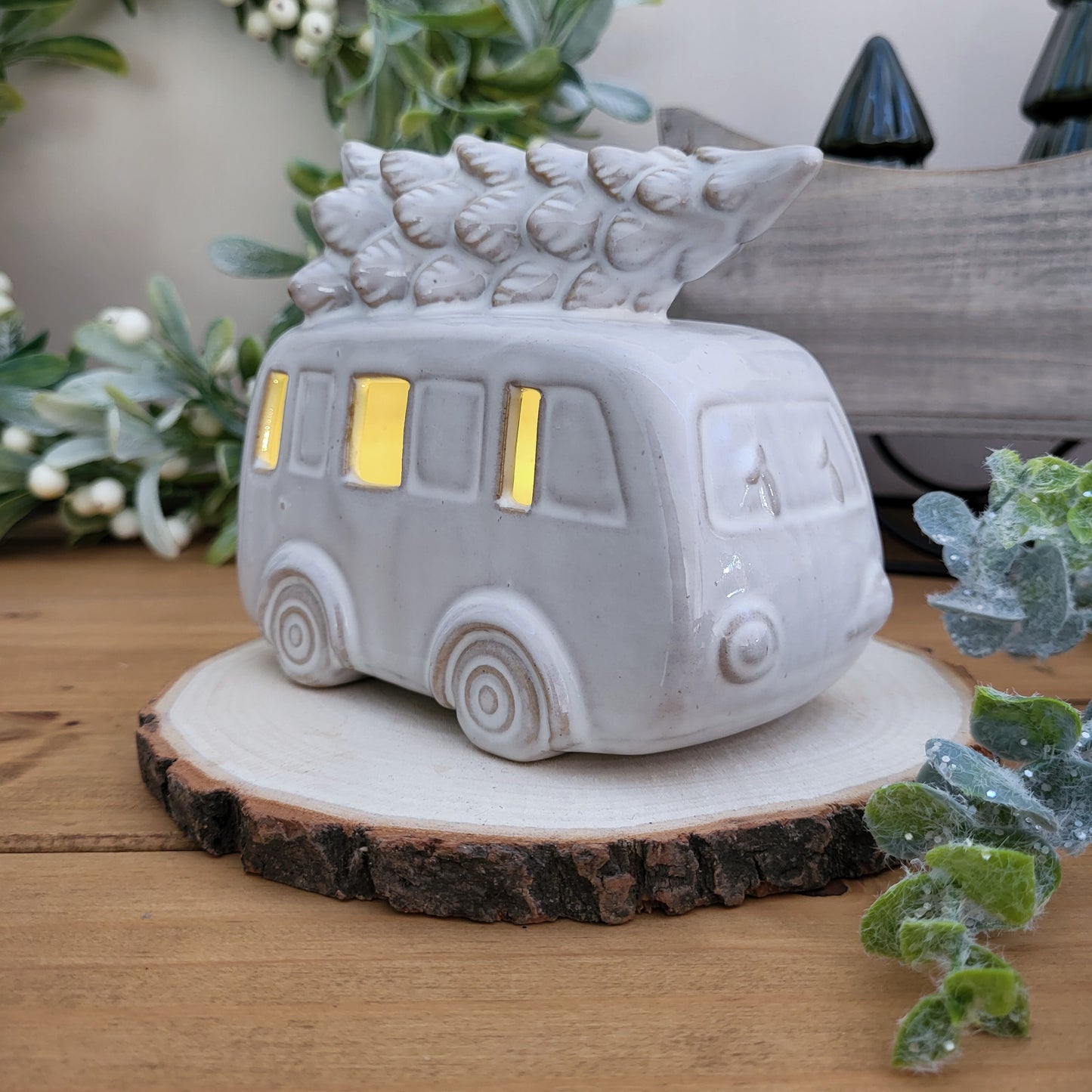 Glazed LED Christmas Campervan Ornament