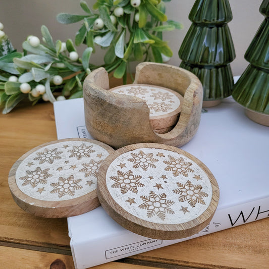 Wooden Snowflakes Coaster Set