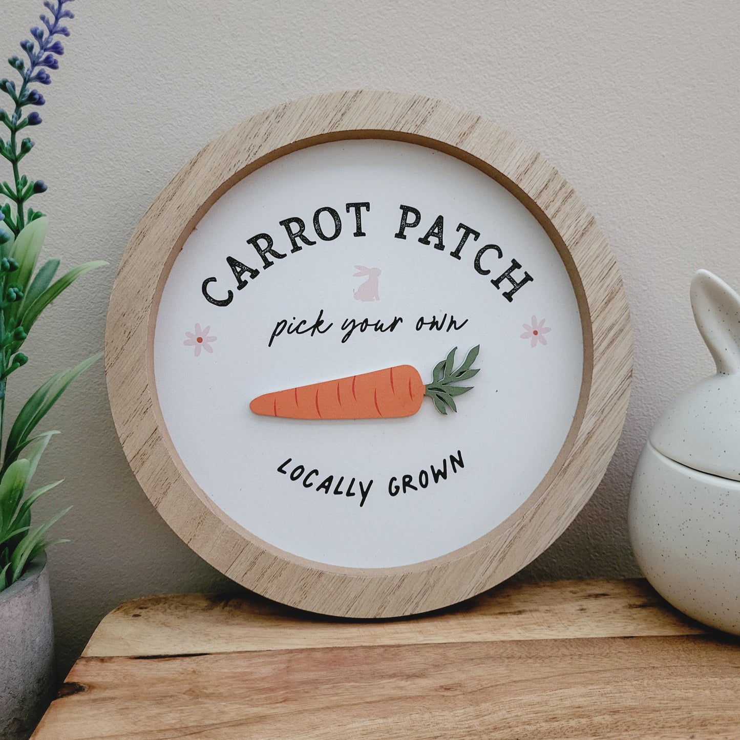 Carrot Patch Round Wooden Framed 3D Plaque