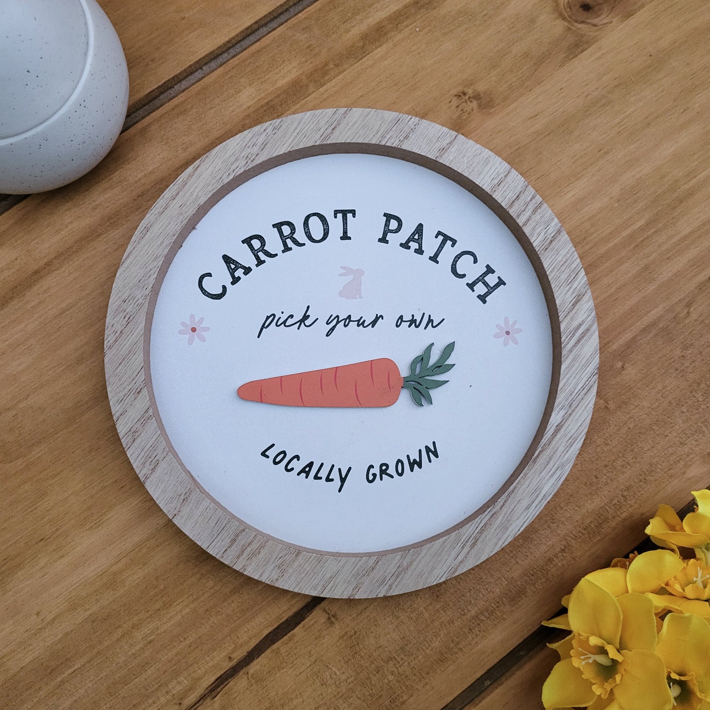 Carrot Patch Round Wooden Framed 3D Plaque