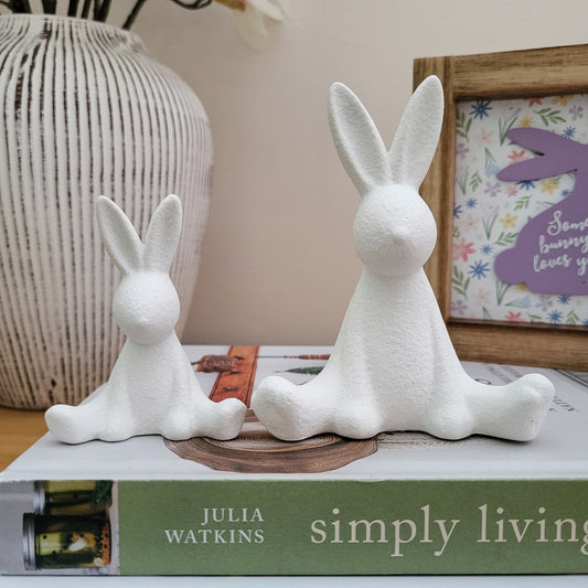 White Textured Sitting Rabbit Ornaments