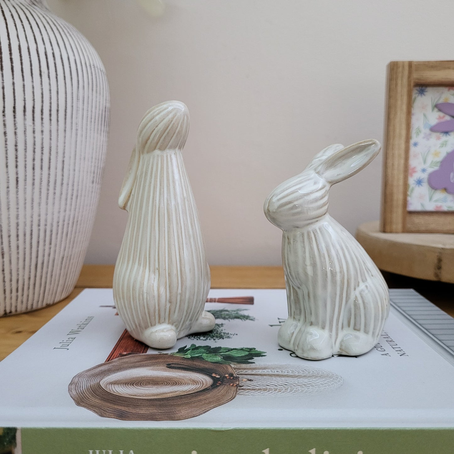 Beige Ribbed Bunny Ornaments