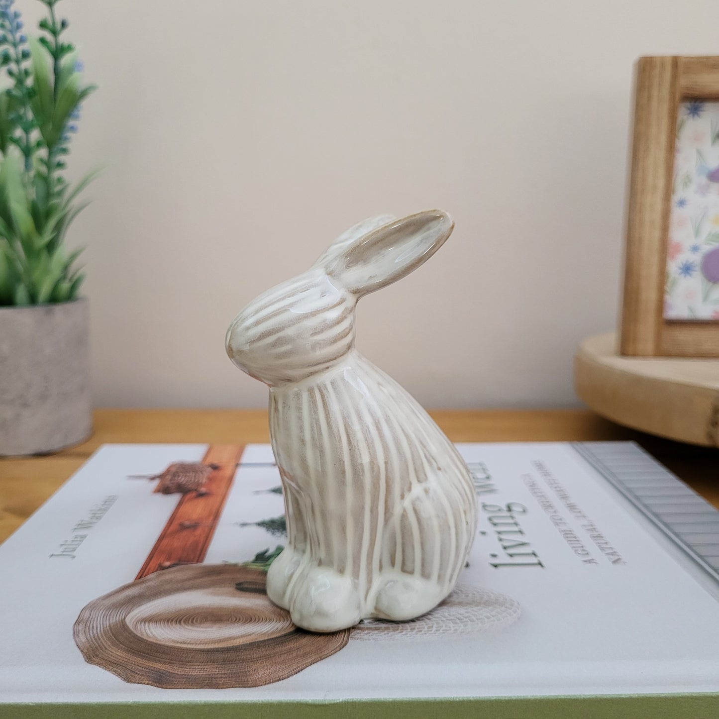 Beige Ribbed Bunny Ornaments