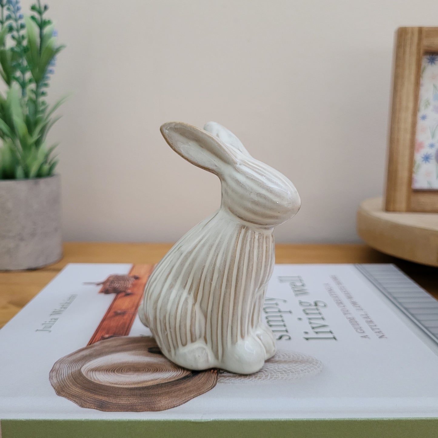 Beige Ribbed Bunny Ornaments