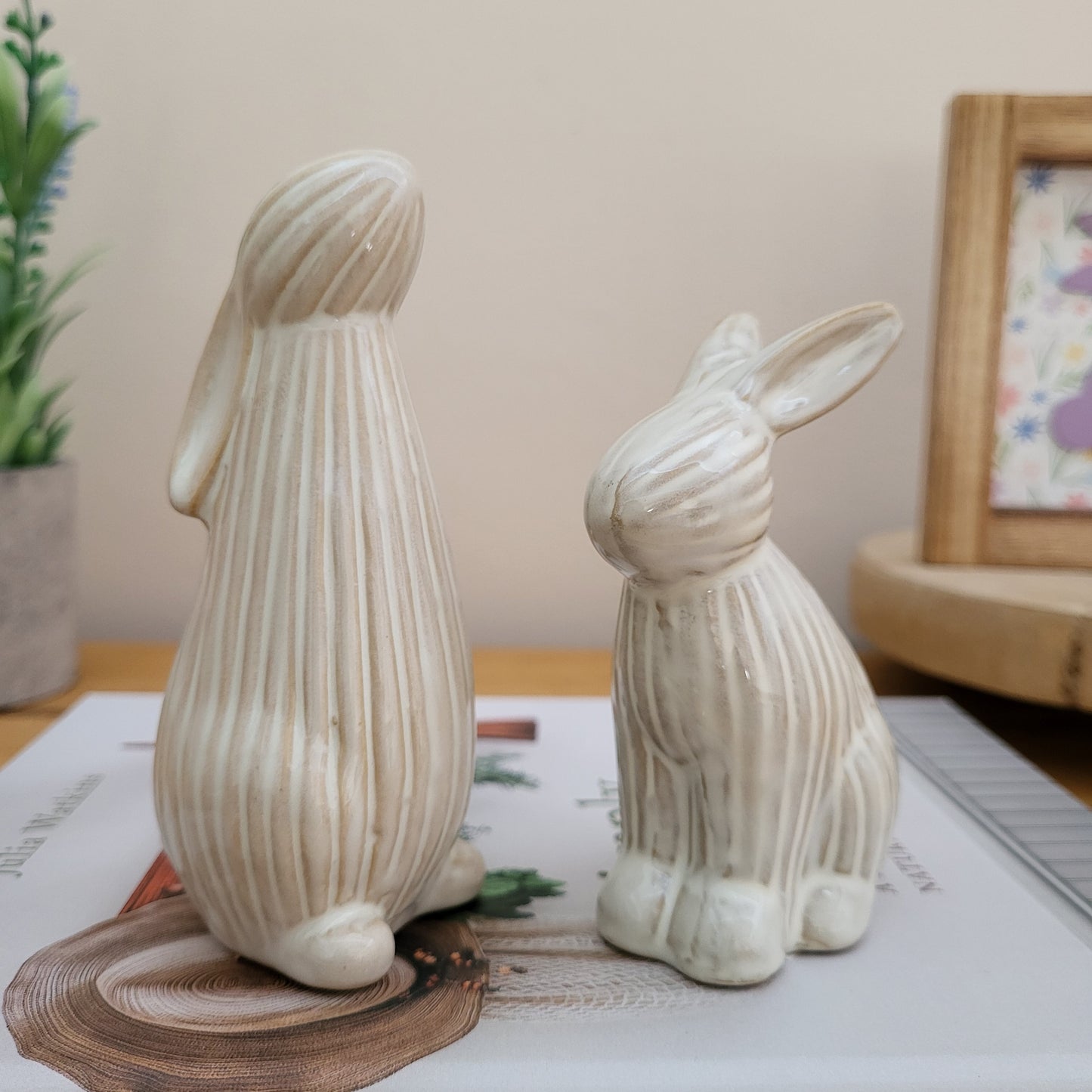 Beige Ribbed Bunny Ornaments