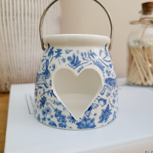 Blue Hare Heart Tealight Candle Holder