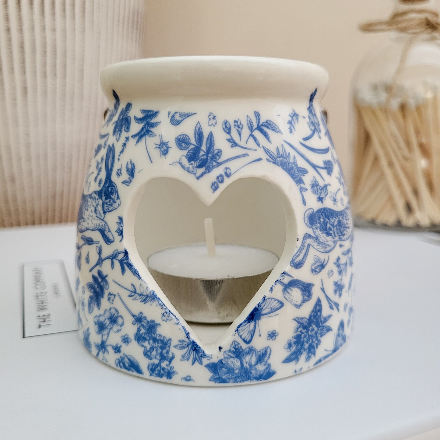 Blue Hare Heart Tealight Candle Holder