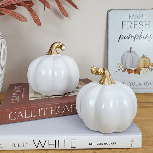 White Ceramic Pumpkin Ornaments