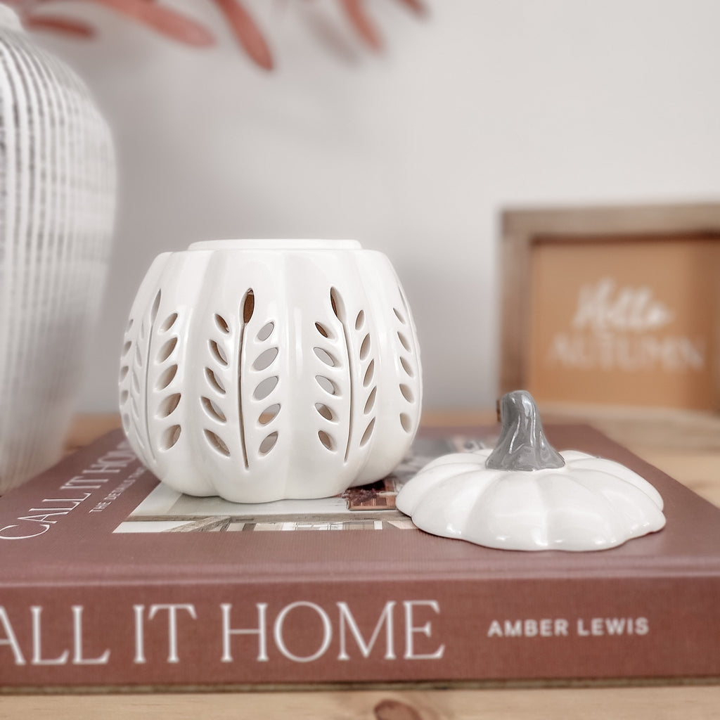 Cream Leaf Cutout Pumpkin Oil Burner