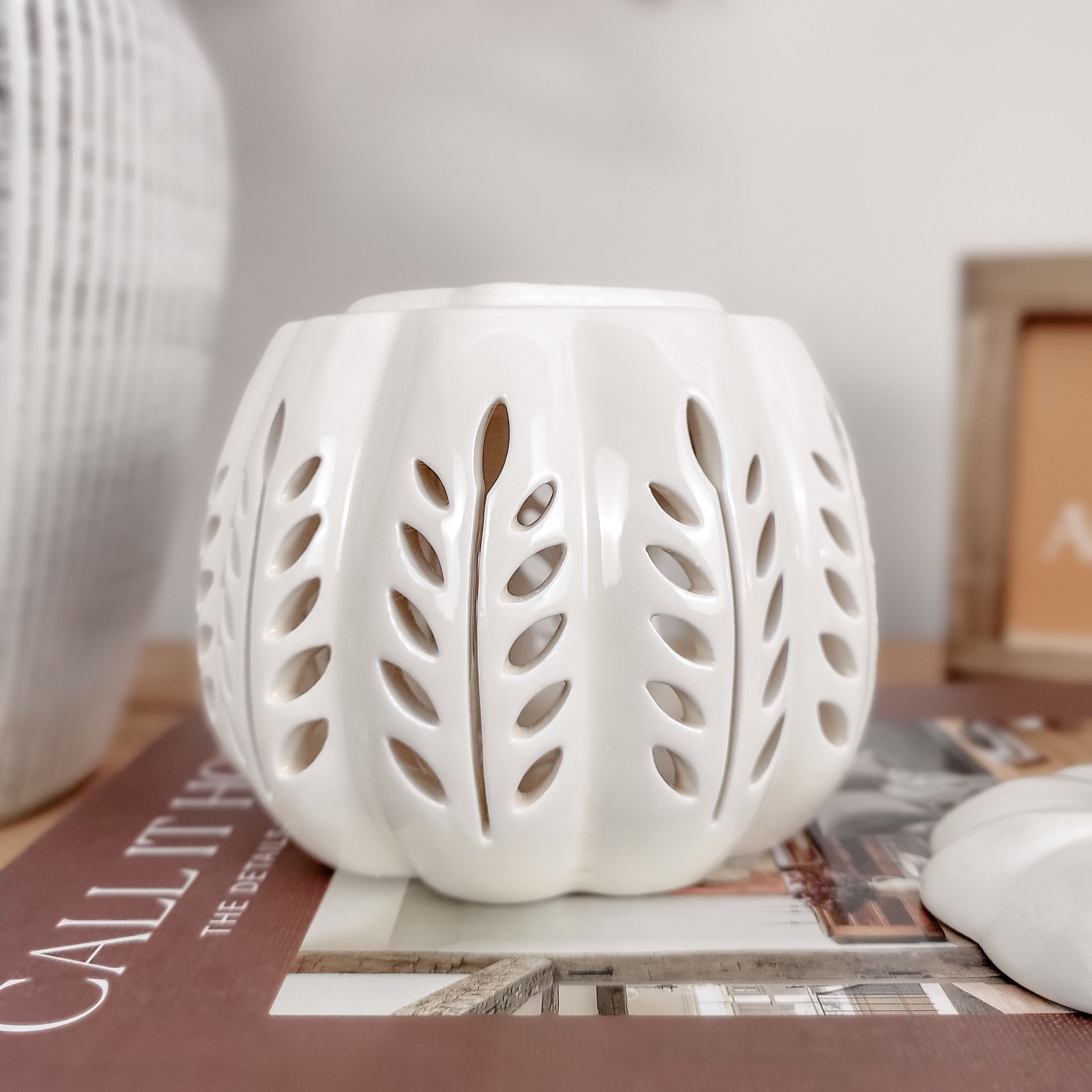Cream Leaf Cutout Pumpkin Oil Burner