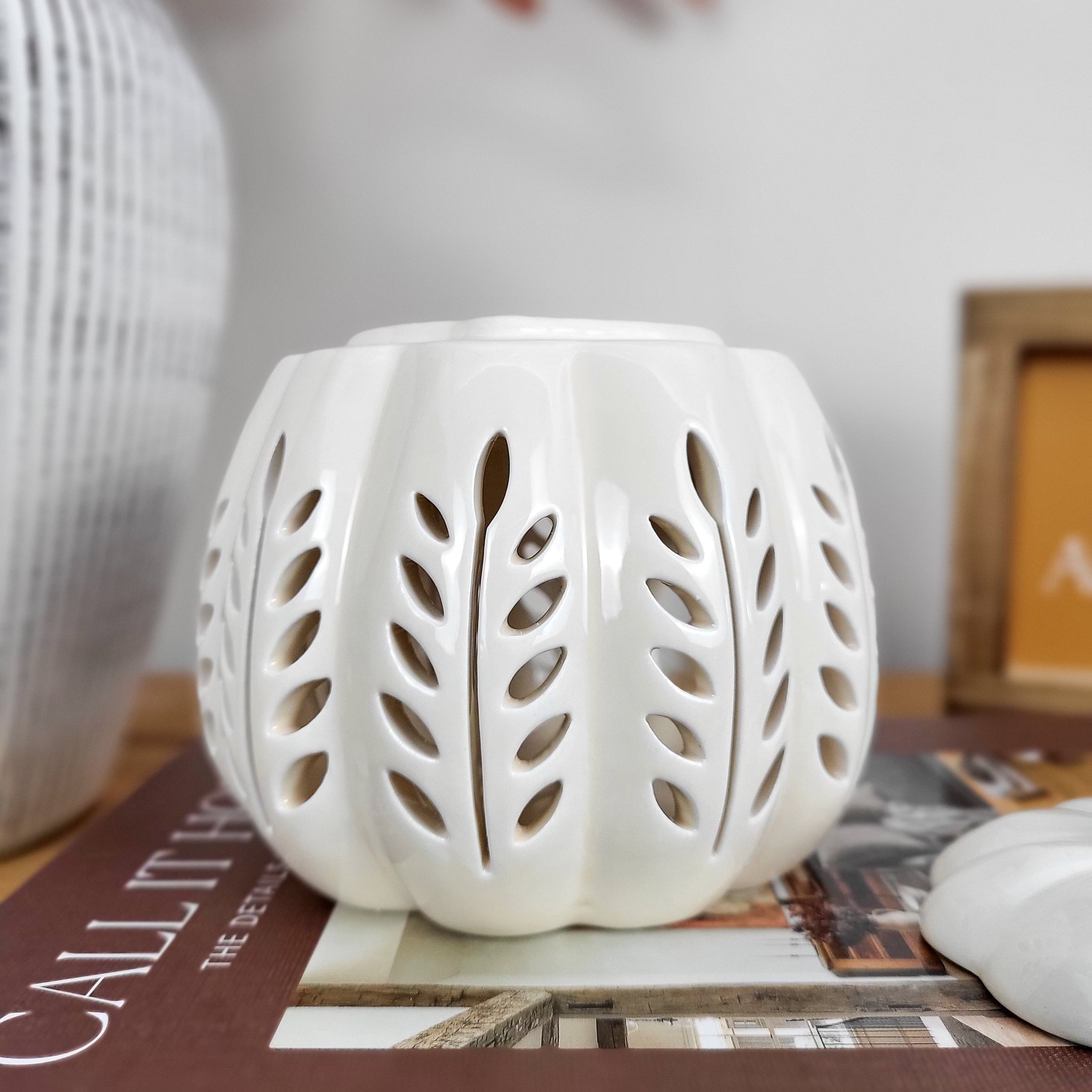 Cream Leaf Cutout Pumpkin Oil Burner