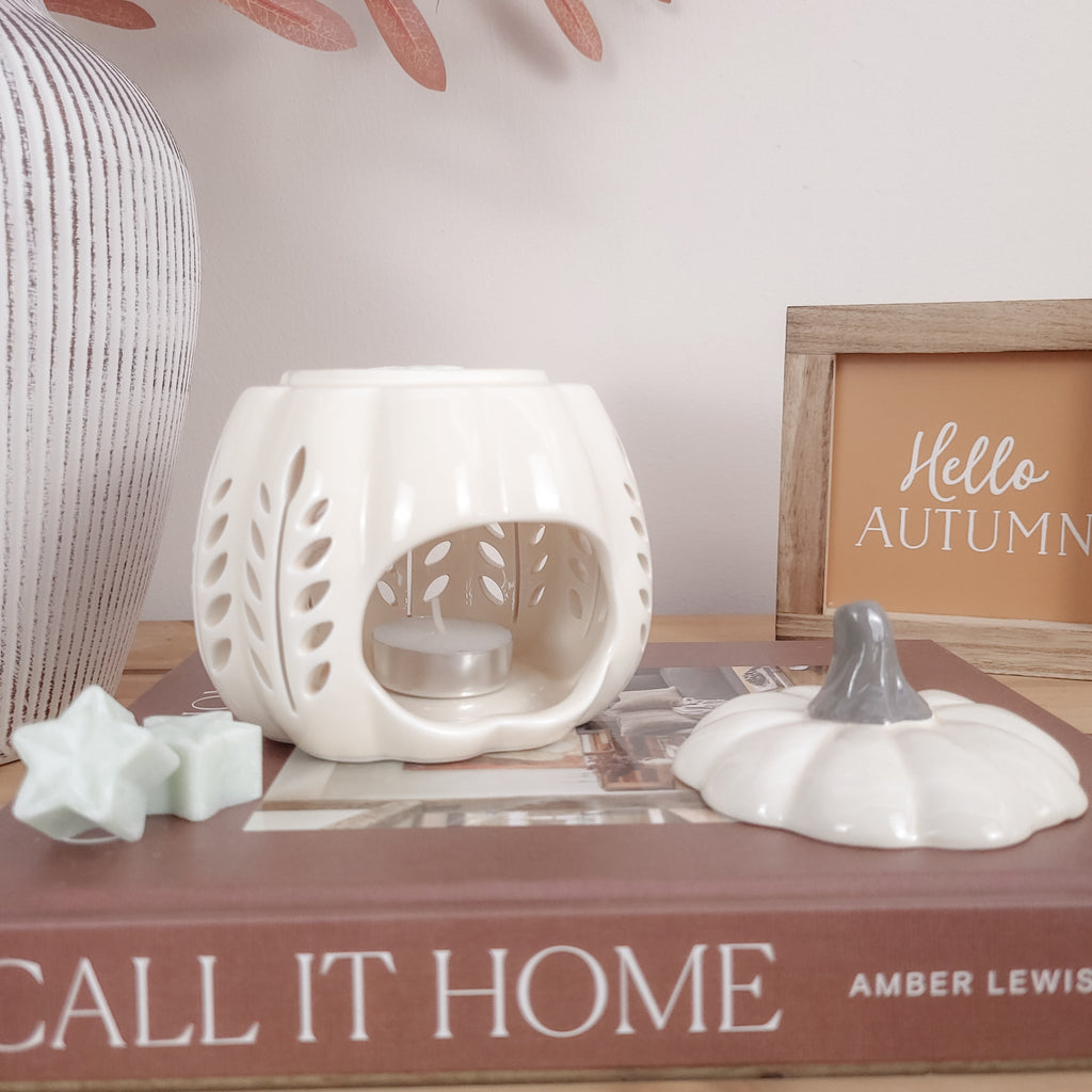 Cream Leaf Cutout Pumpkin Oil Burner