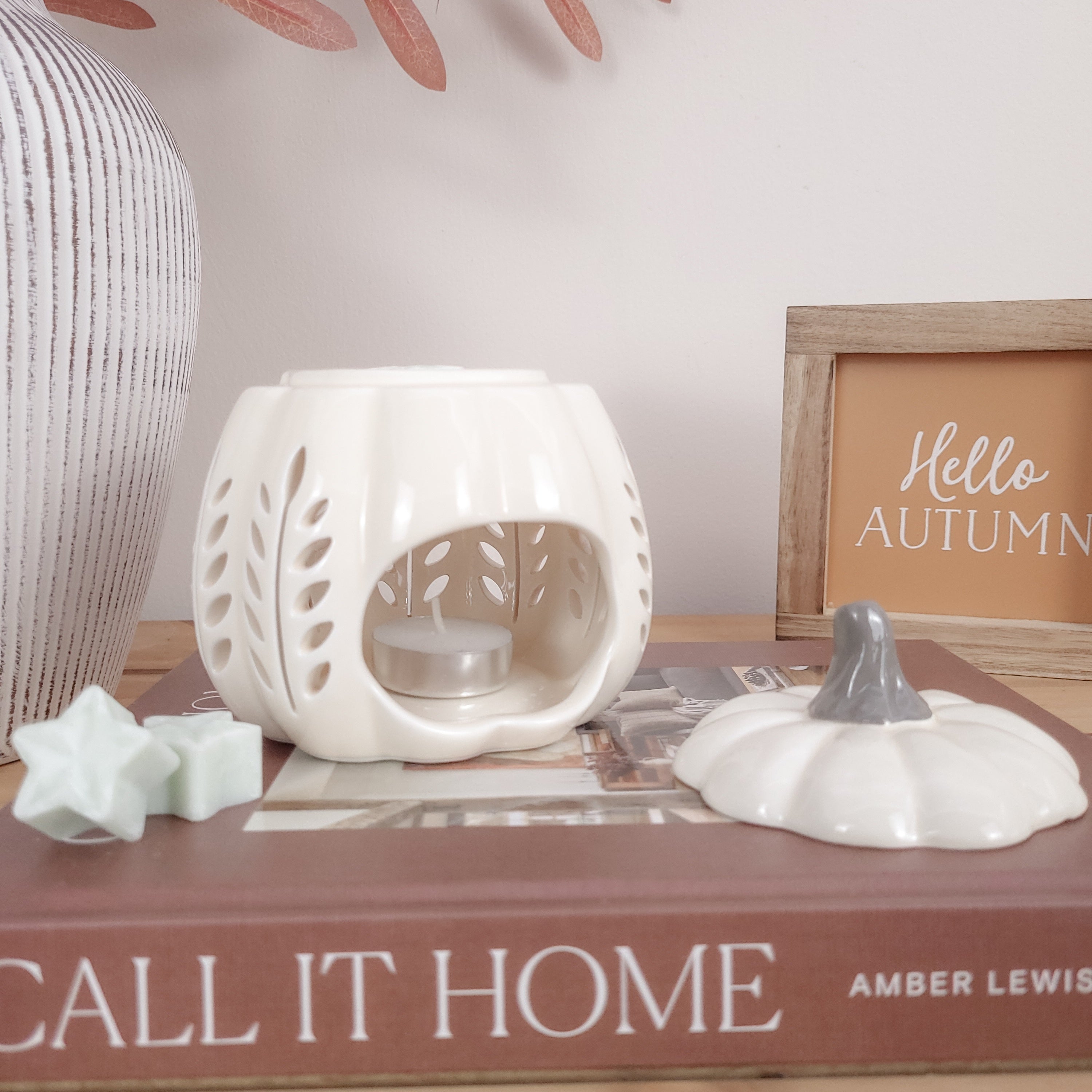 Cream Leaf Cutout Pumpkin Oil Burner