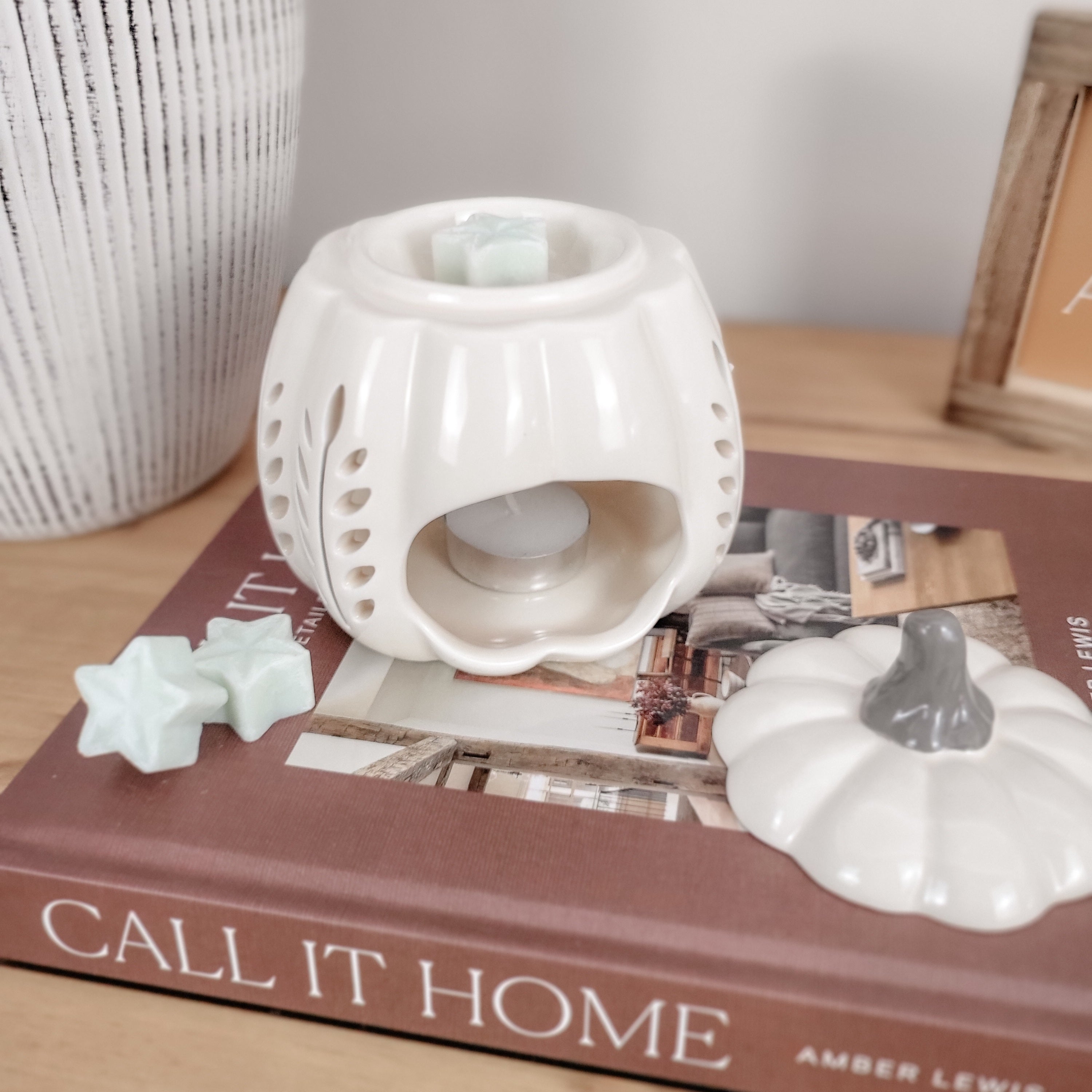 Cream Leaf Cutout Pumpkin Oil Burner