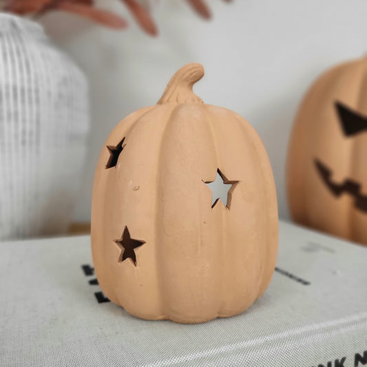 Terracotta Pumpkin Tealight Holder With Stars
