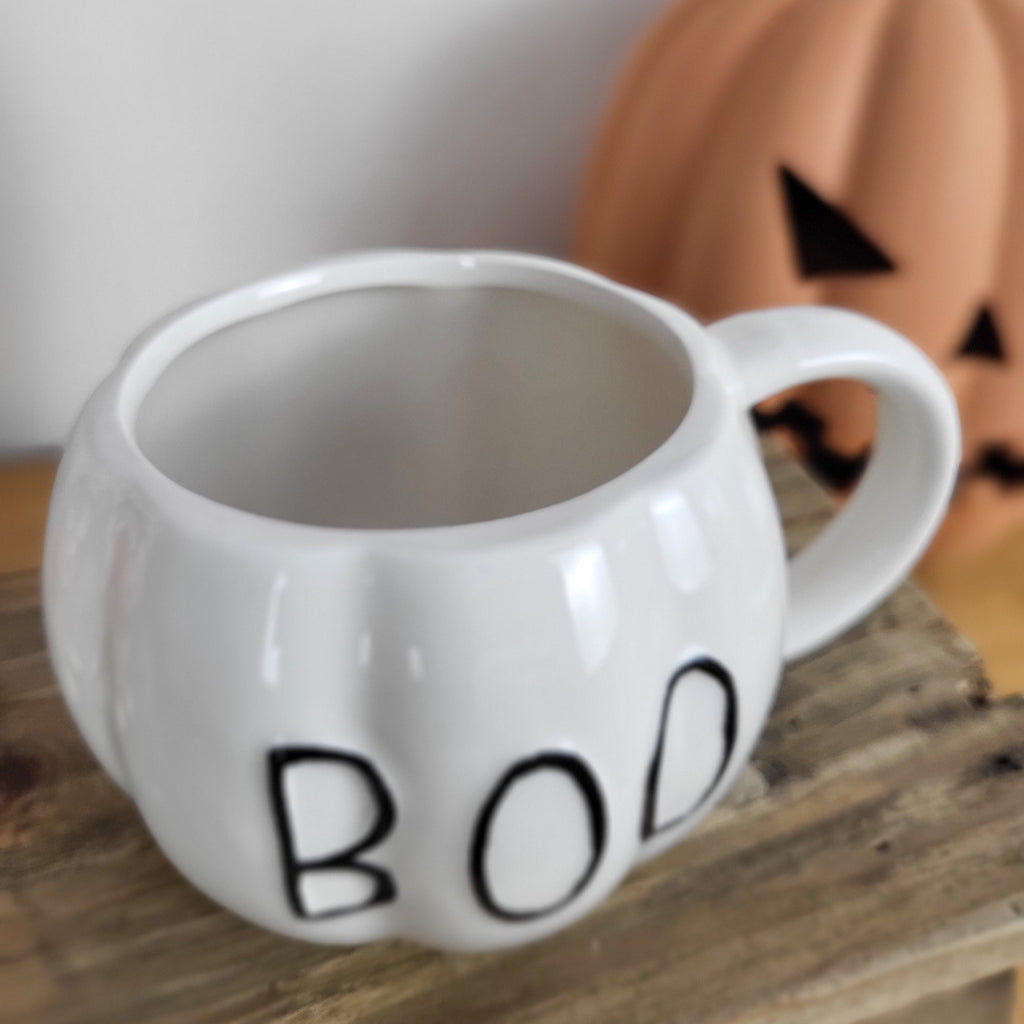 White BOO Pumpkin Shaped Mug