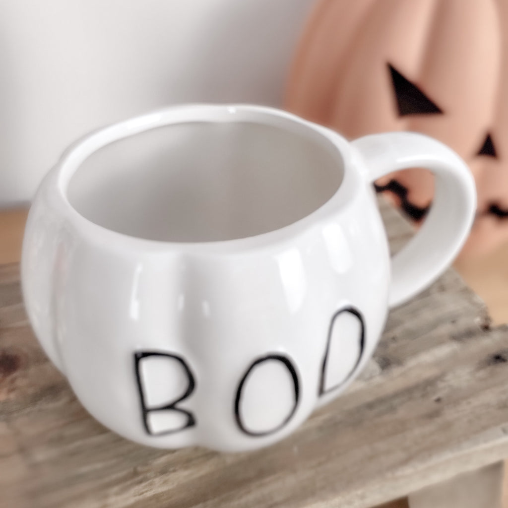 Ceramic Halloween Pumpkin Mug with BOO Design