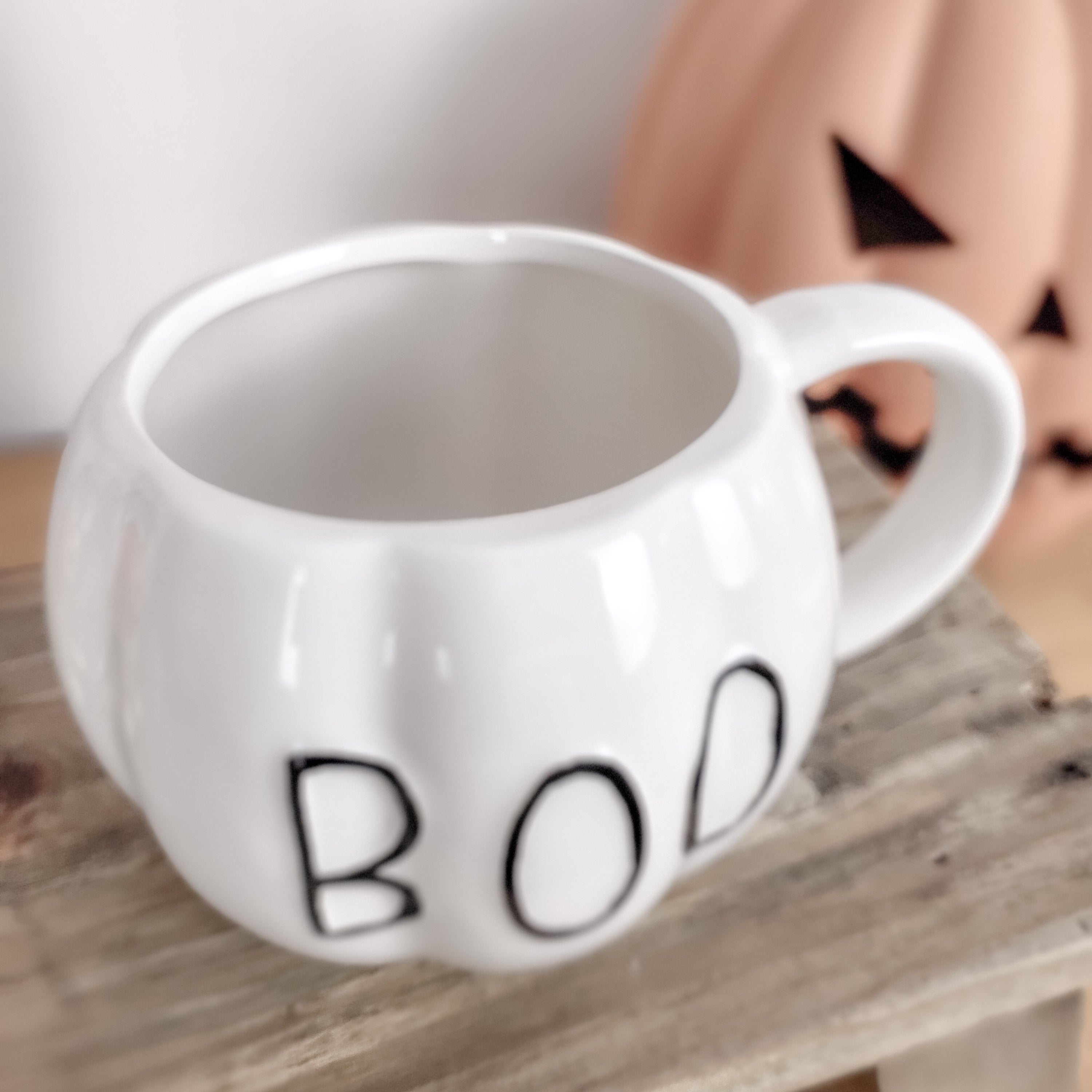 Ceramic Halloween Pumpkin Mug with BOO Design