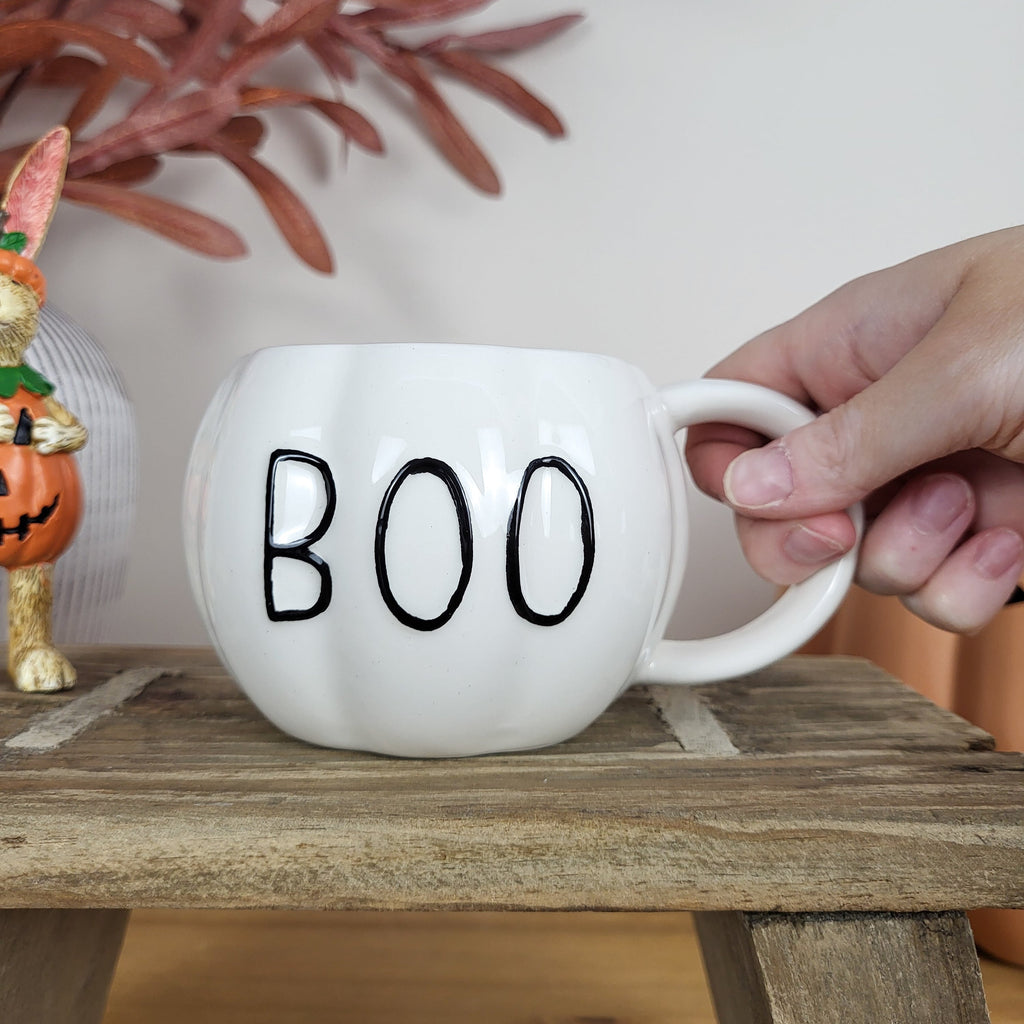 White BOO Pumpkin Shaped Mug