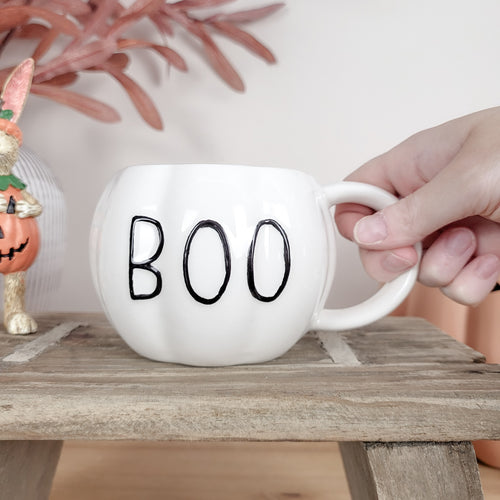 Ceramic Halloween Pumpkin Mug with BOO Design