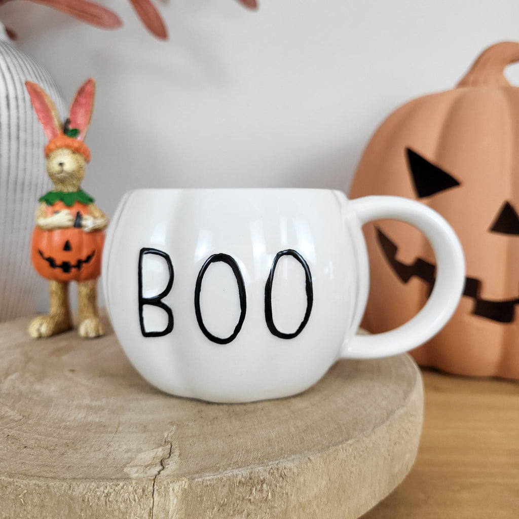 White BOO Pumpkin Shaped Mug