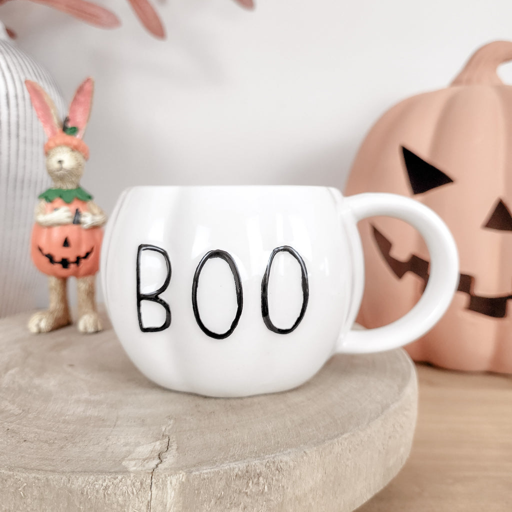 Ceramic Halloween Pumpkin Mug with BOO Design
