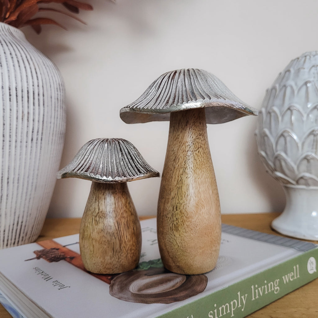Mango Wood Metal Cap Mushrooms