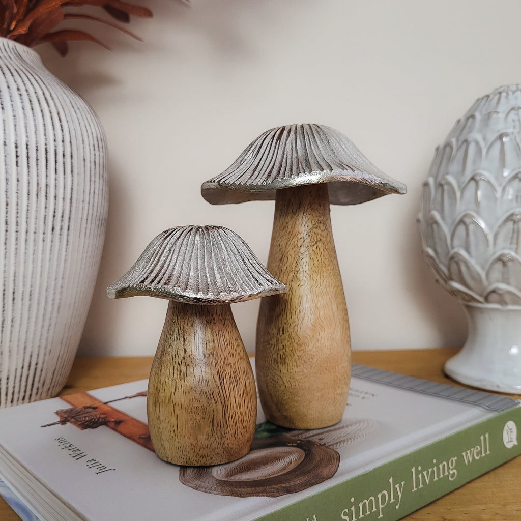 Mango Wood Metal Cap Mushrooms