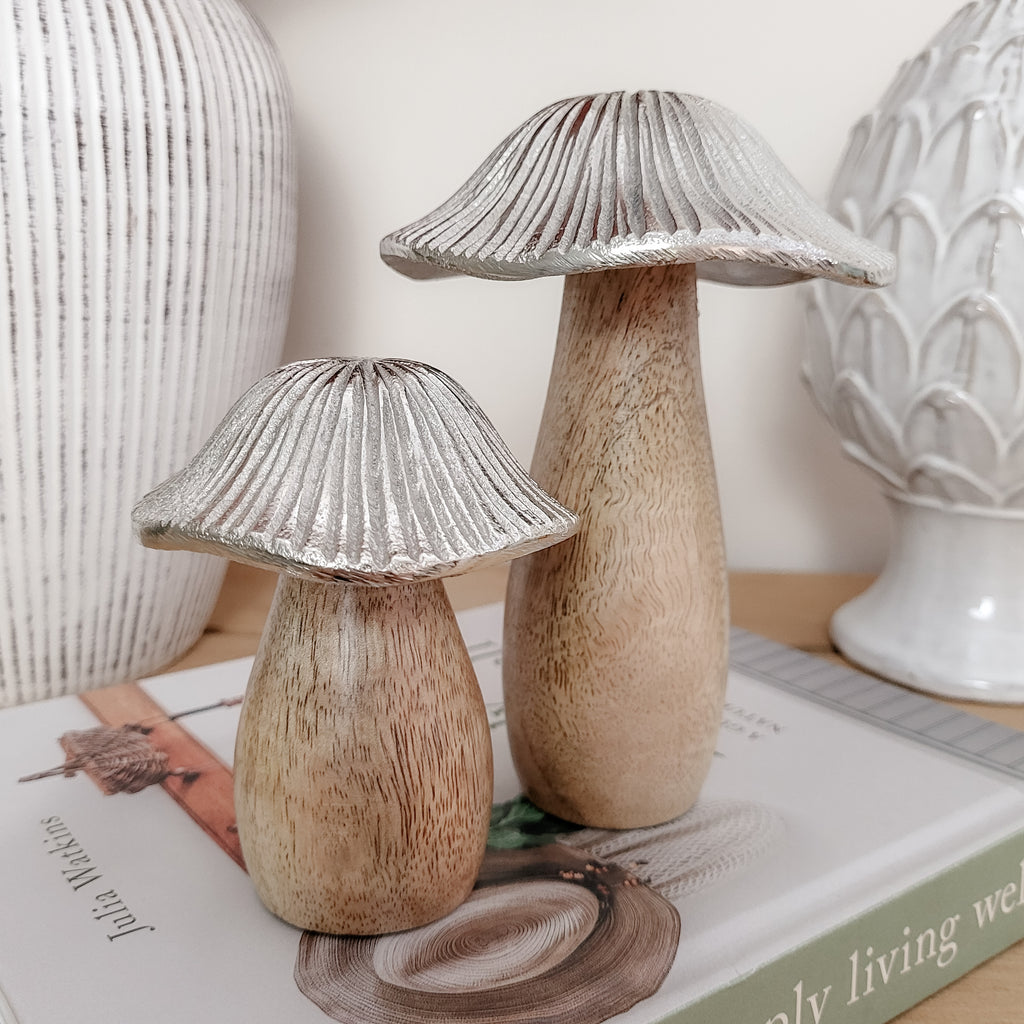 Mango Wood Metal Cap Mushrooms