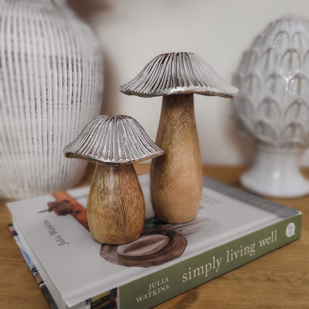 Mango Wood Metal Cap Mushrooms