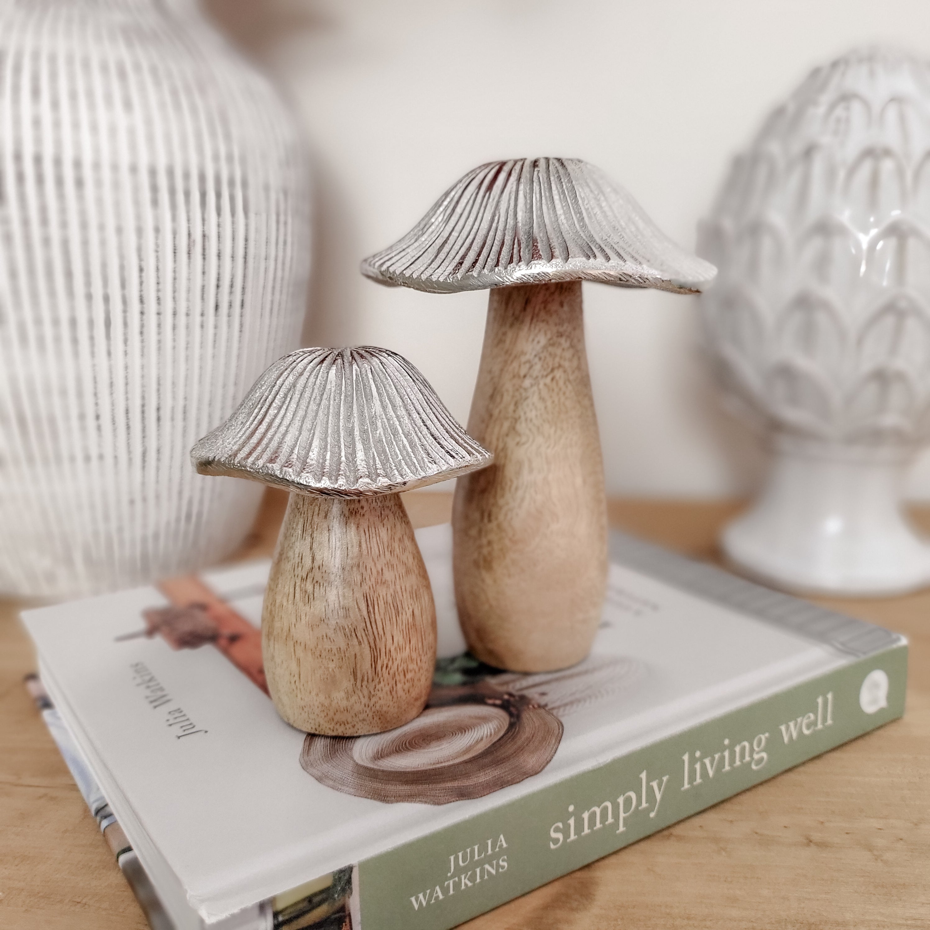 Mango Wood Metal Cap Mushrooms