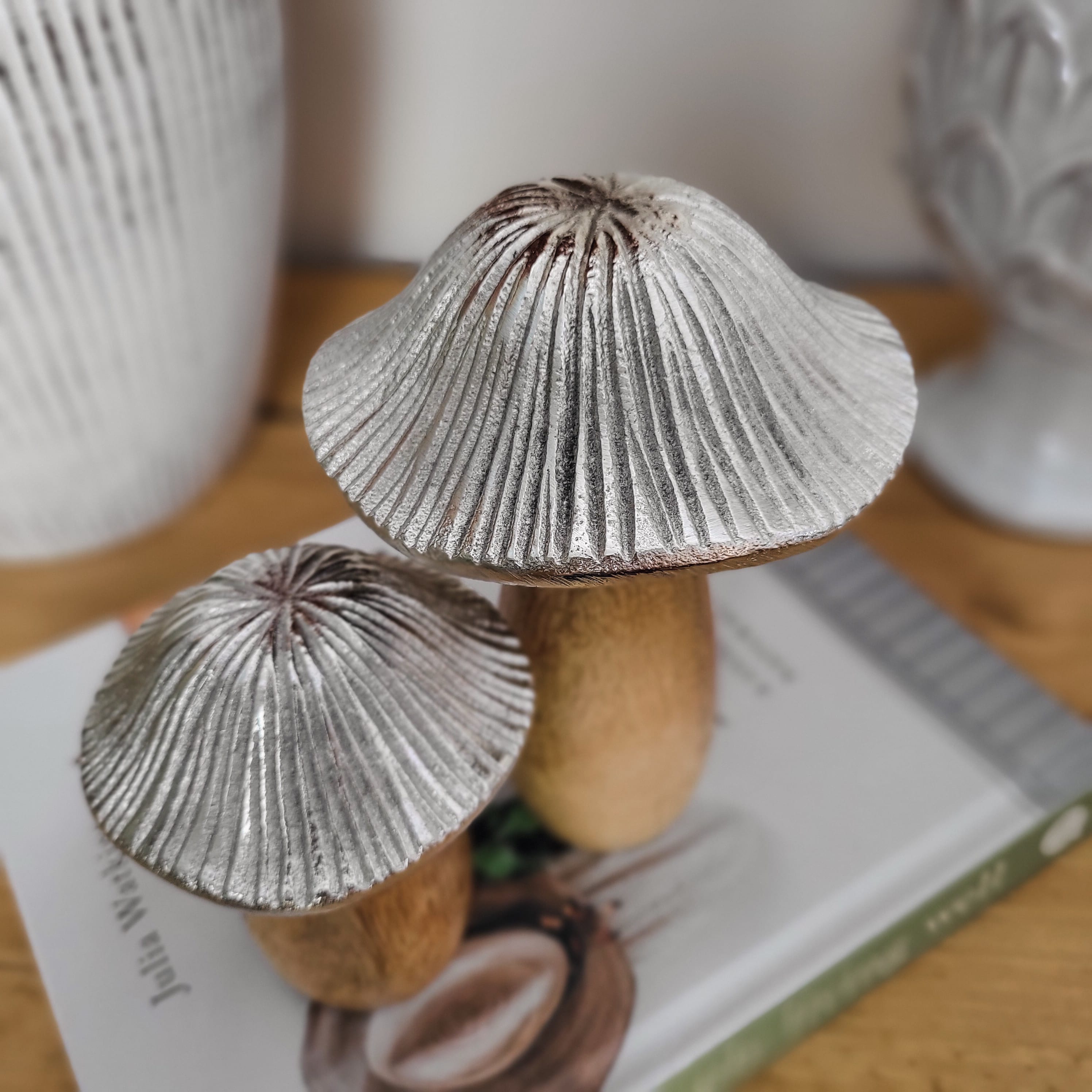Mango Wood Metal Cap Mushrooms