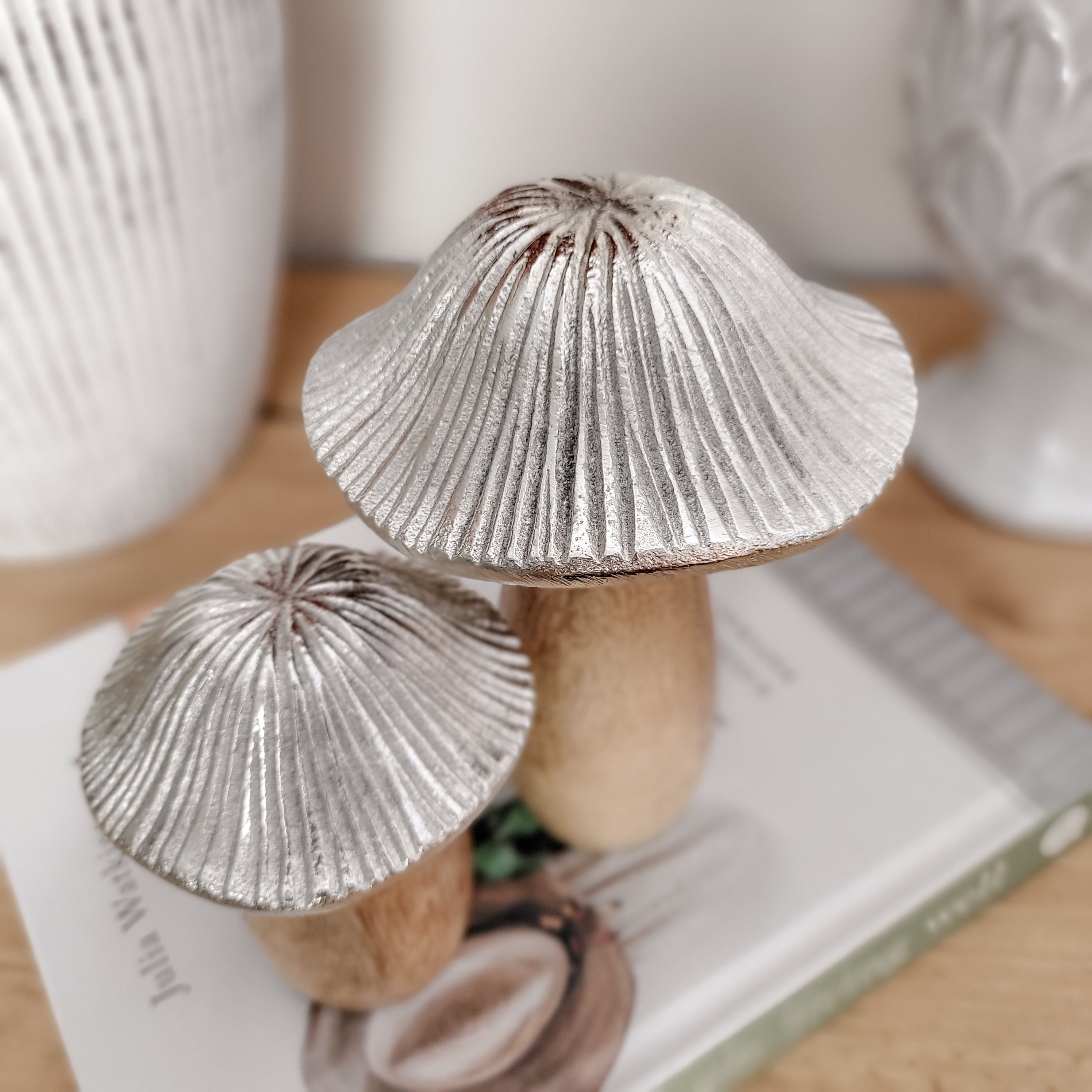 Mango Wood Metal Cap Mushrooms