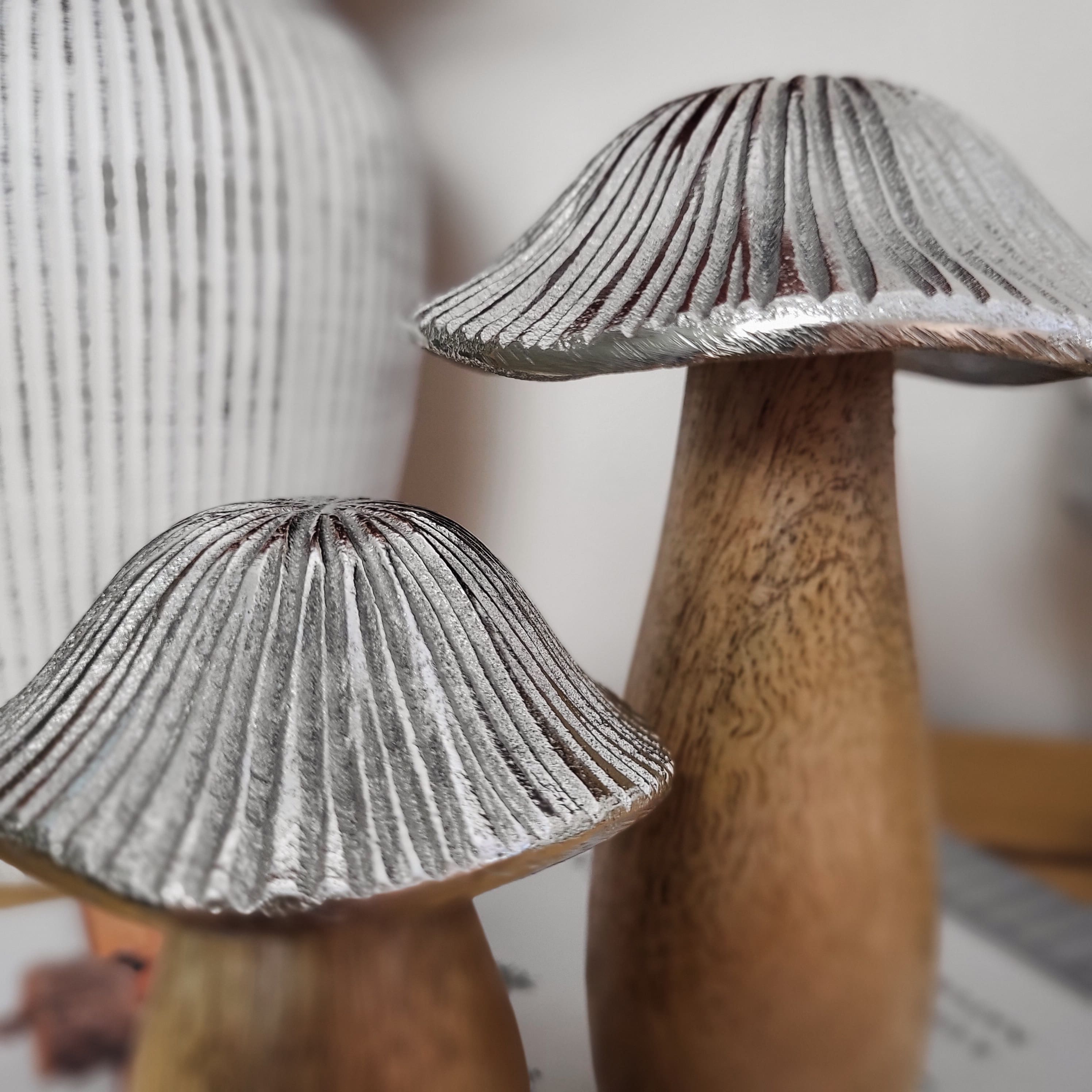 Mango Wood Metal Cap Mushrooms