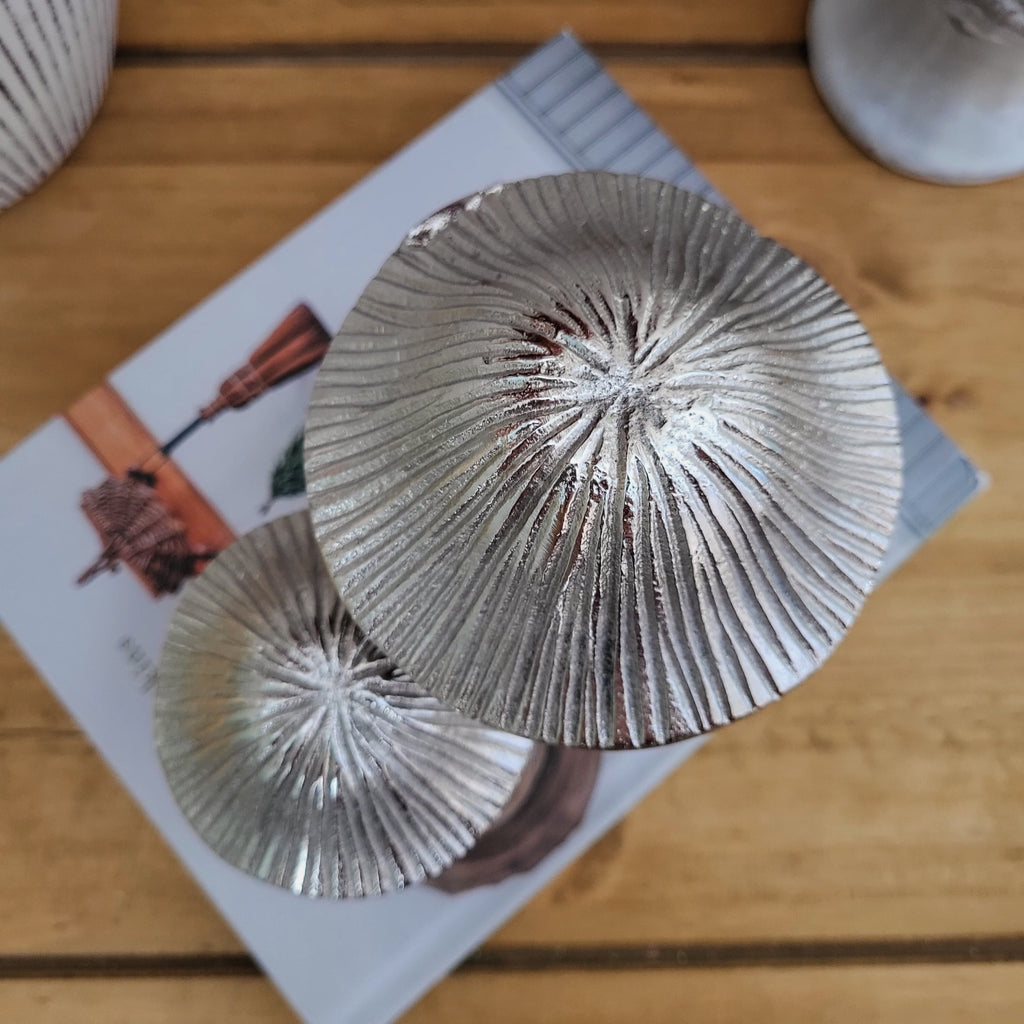 Mango Wood Metal Cap Mushrooms