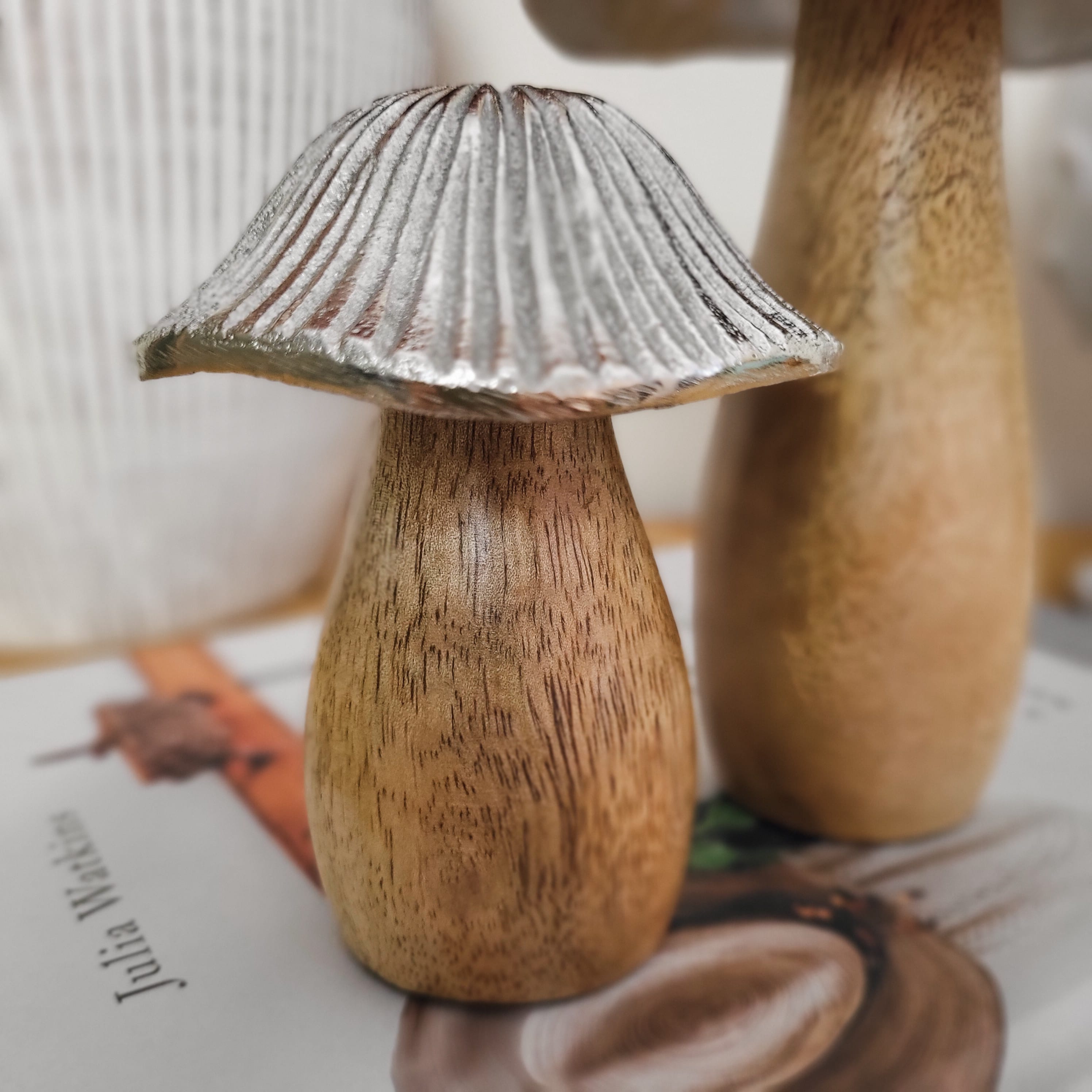 Mango Wood Metal Cap Mushrooms