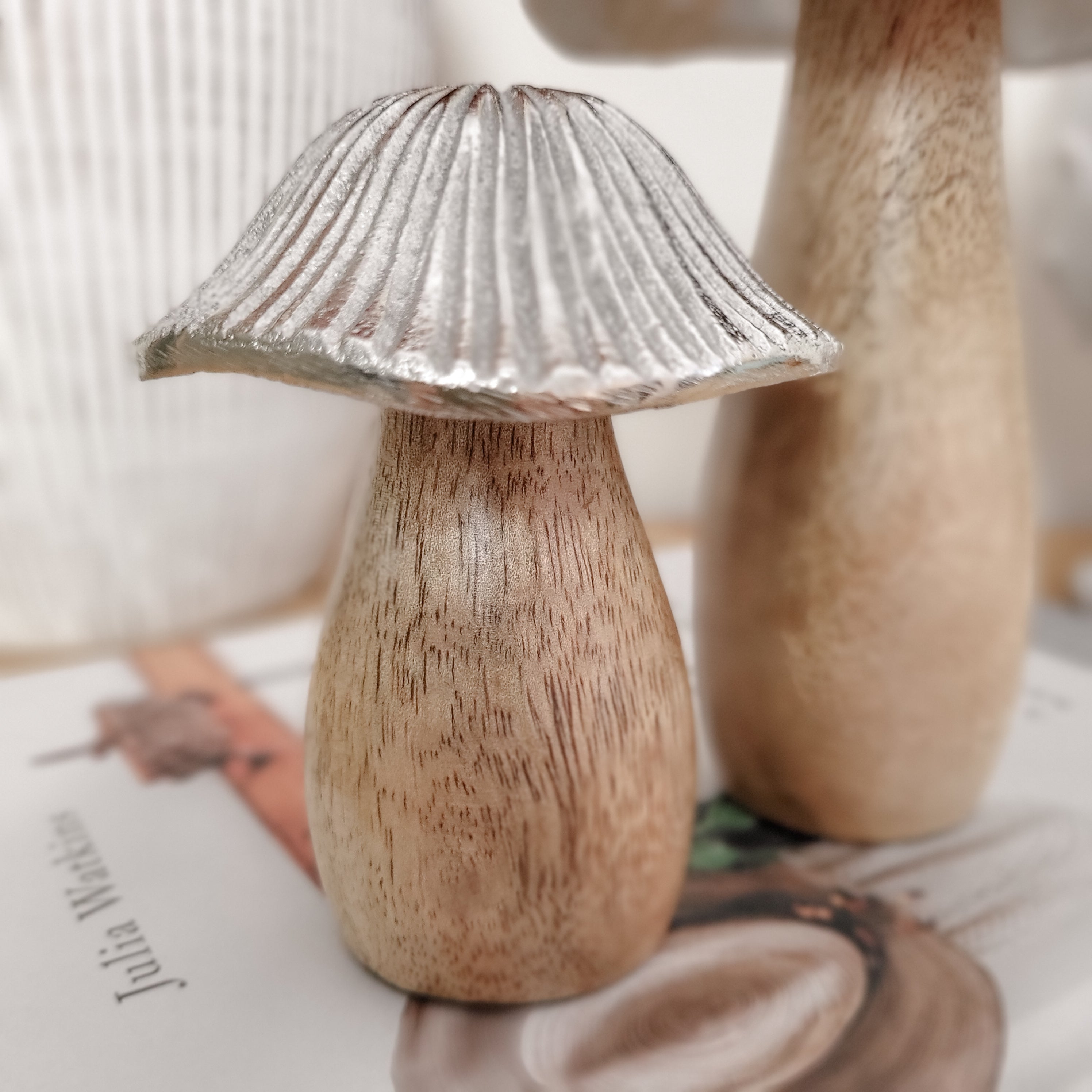 Mango Wood Metal Cap Mushrooms