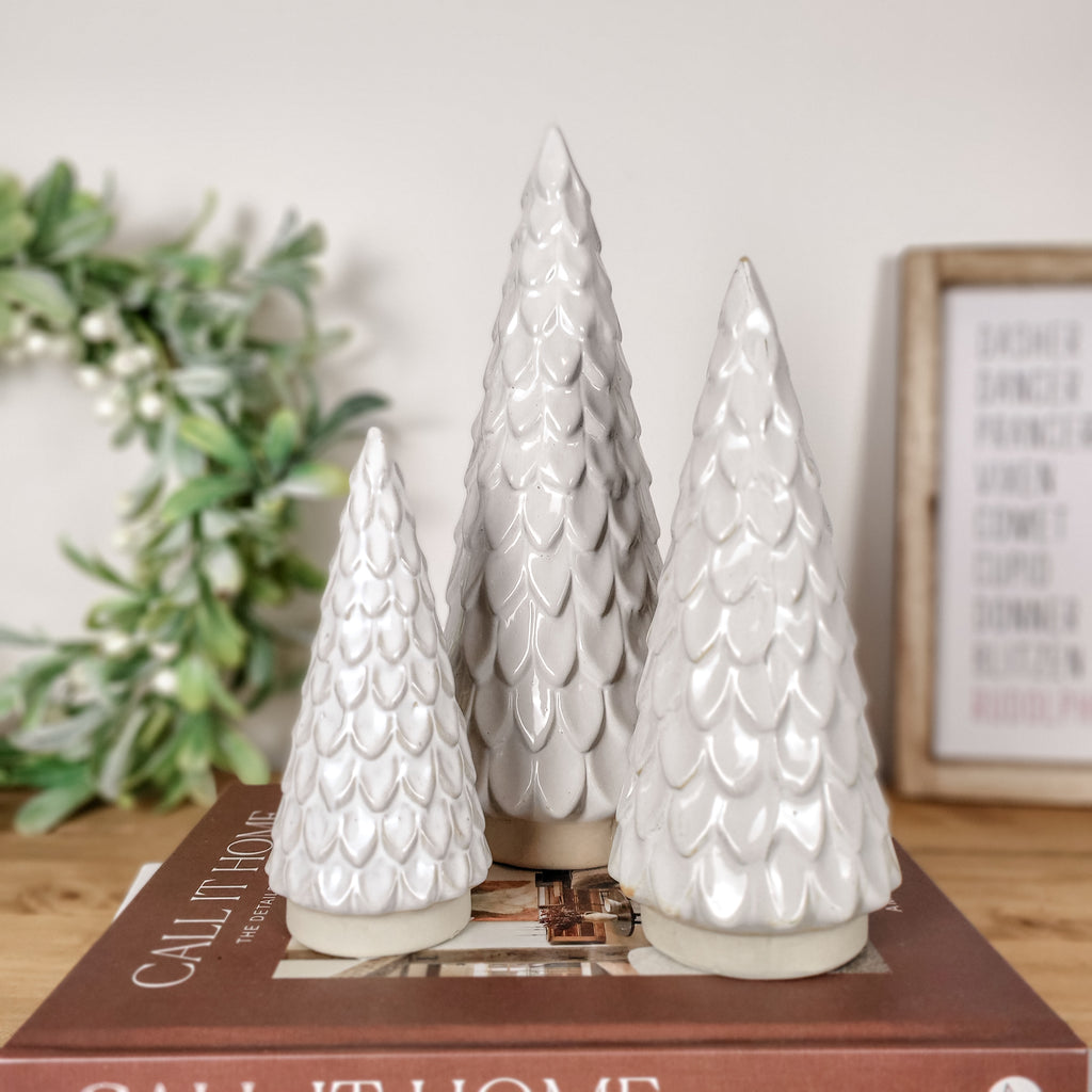 Scalloped Ceramic Christmas Tree Ornaments