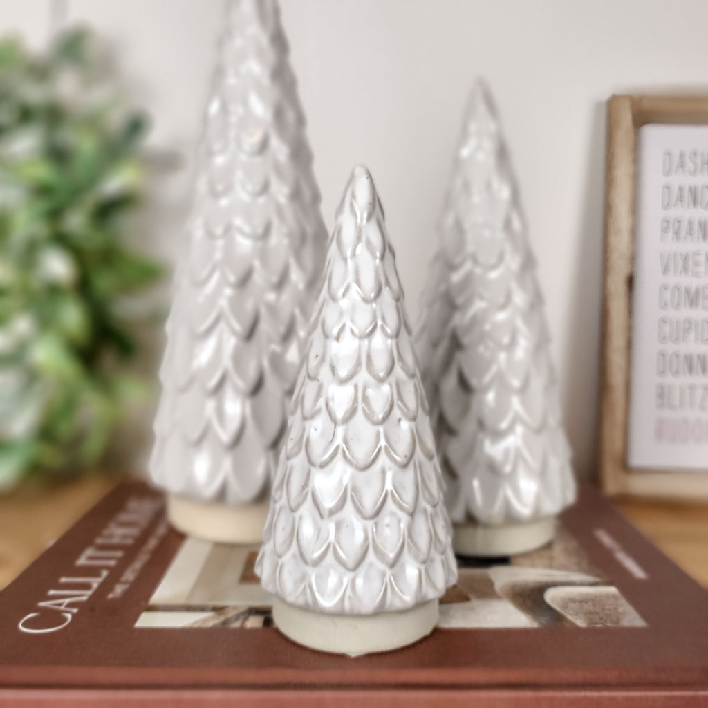 Scalloped Ceramic Christmas Tree Ornaments