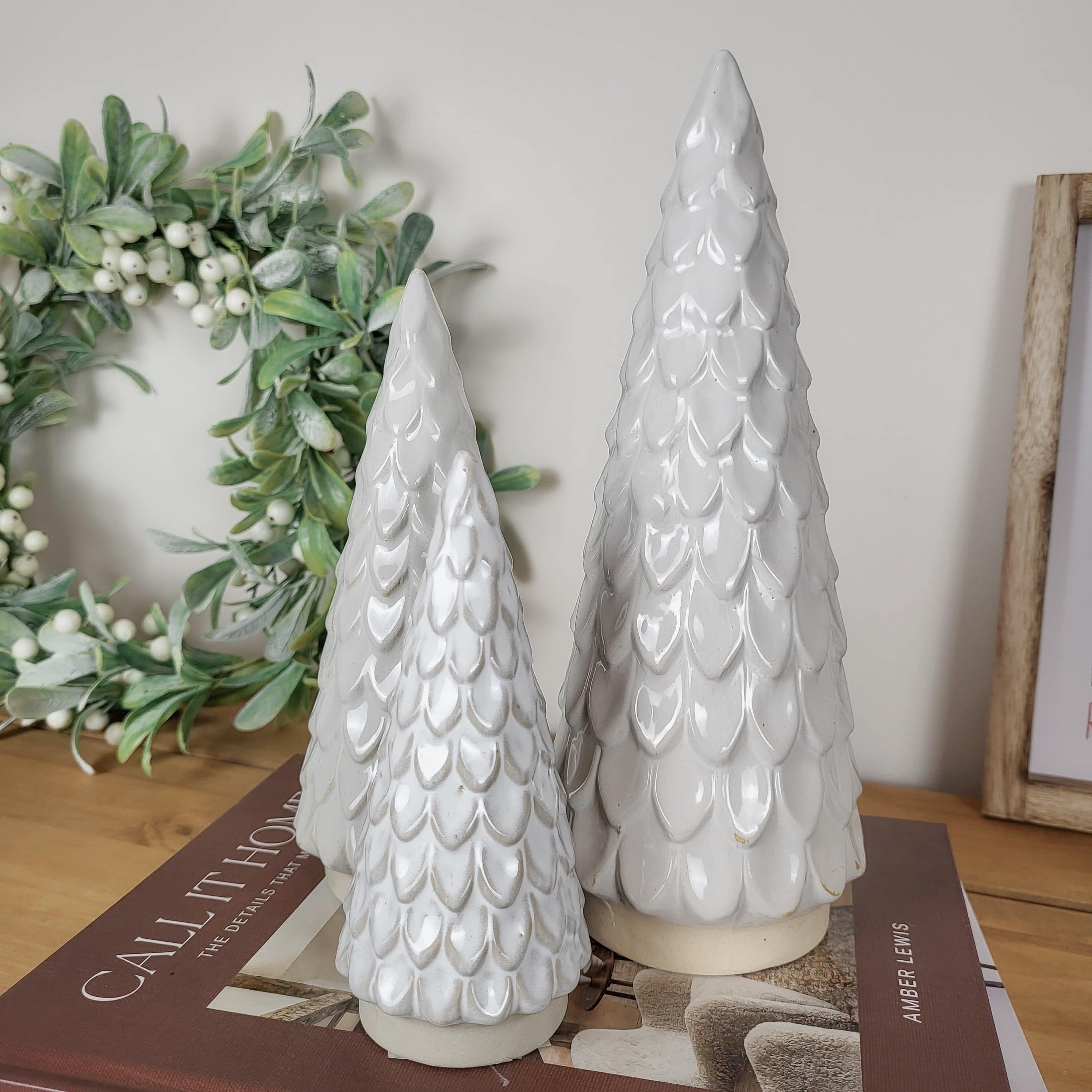 Scalloped Ceramic Christmas Tree Ornaments