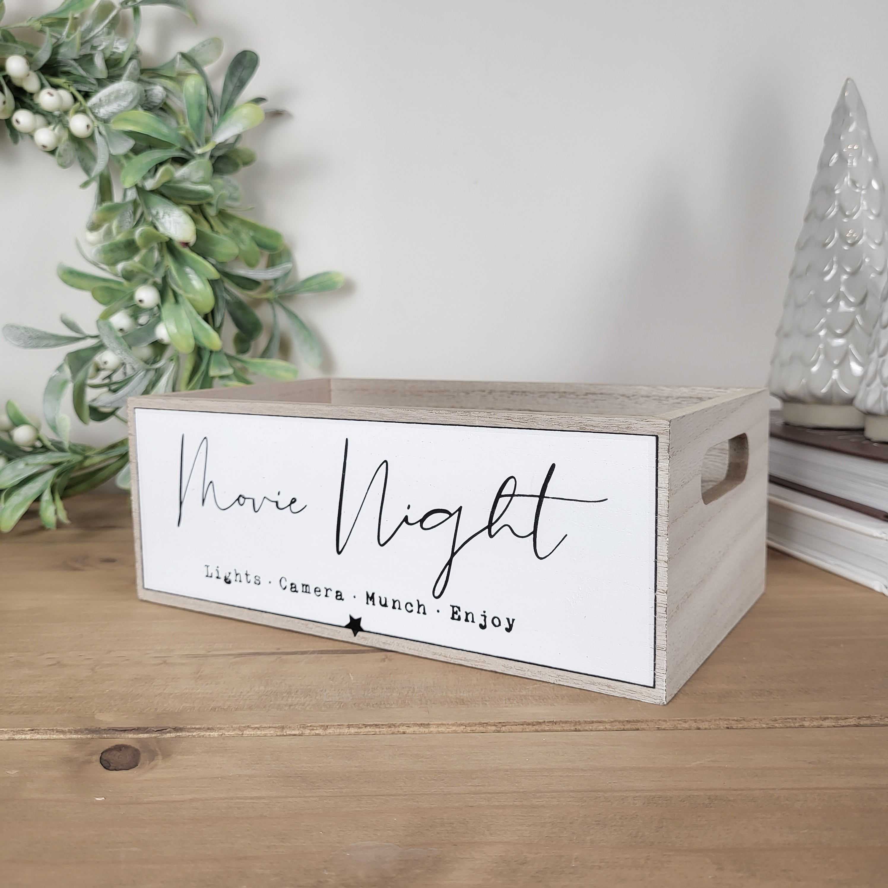 Wooden Movie Night Snack Storage Crate