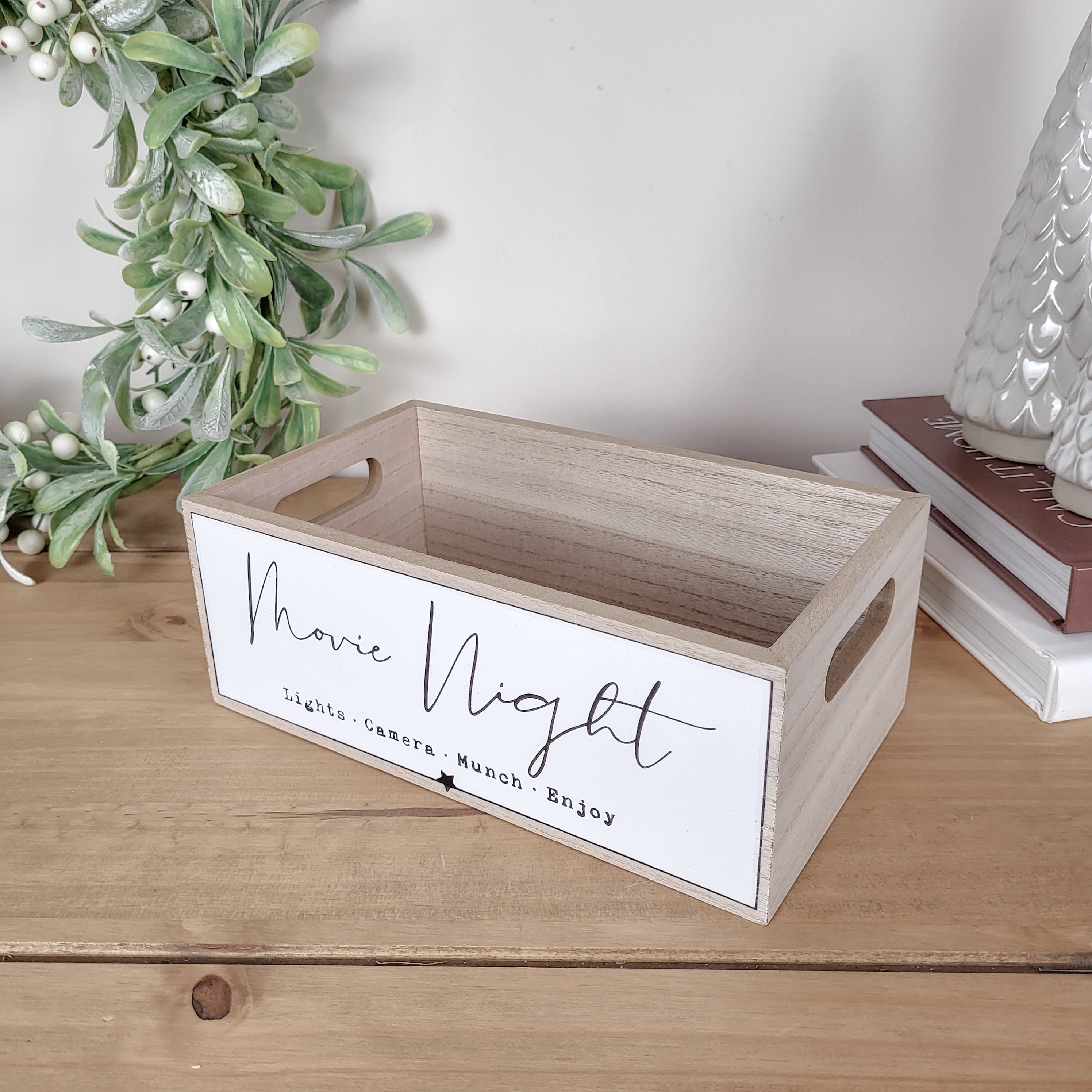 Wooden Movie Night Snack Storage Crate