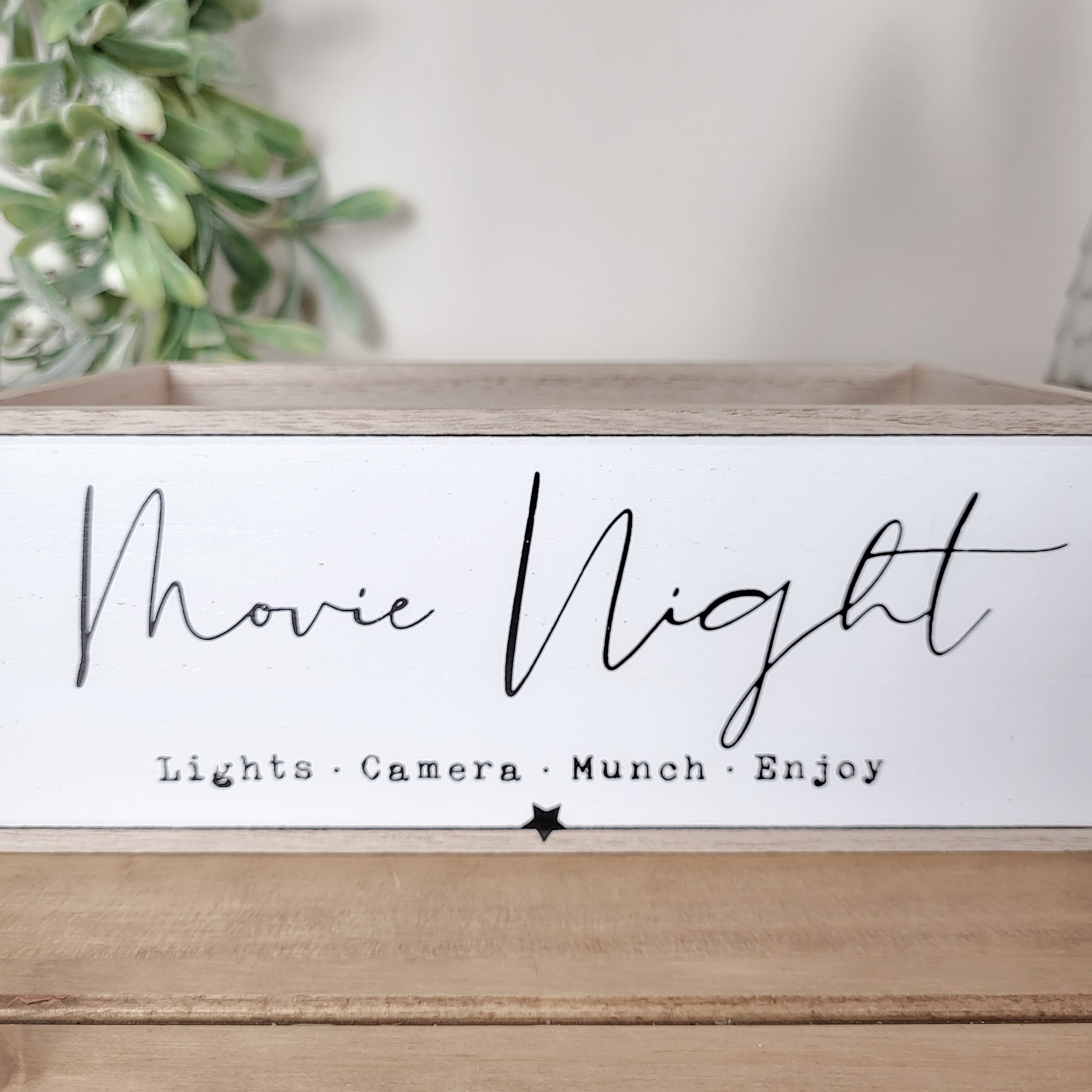 Wooden Movie Night Snack Storage Crate