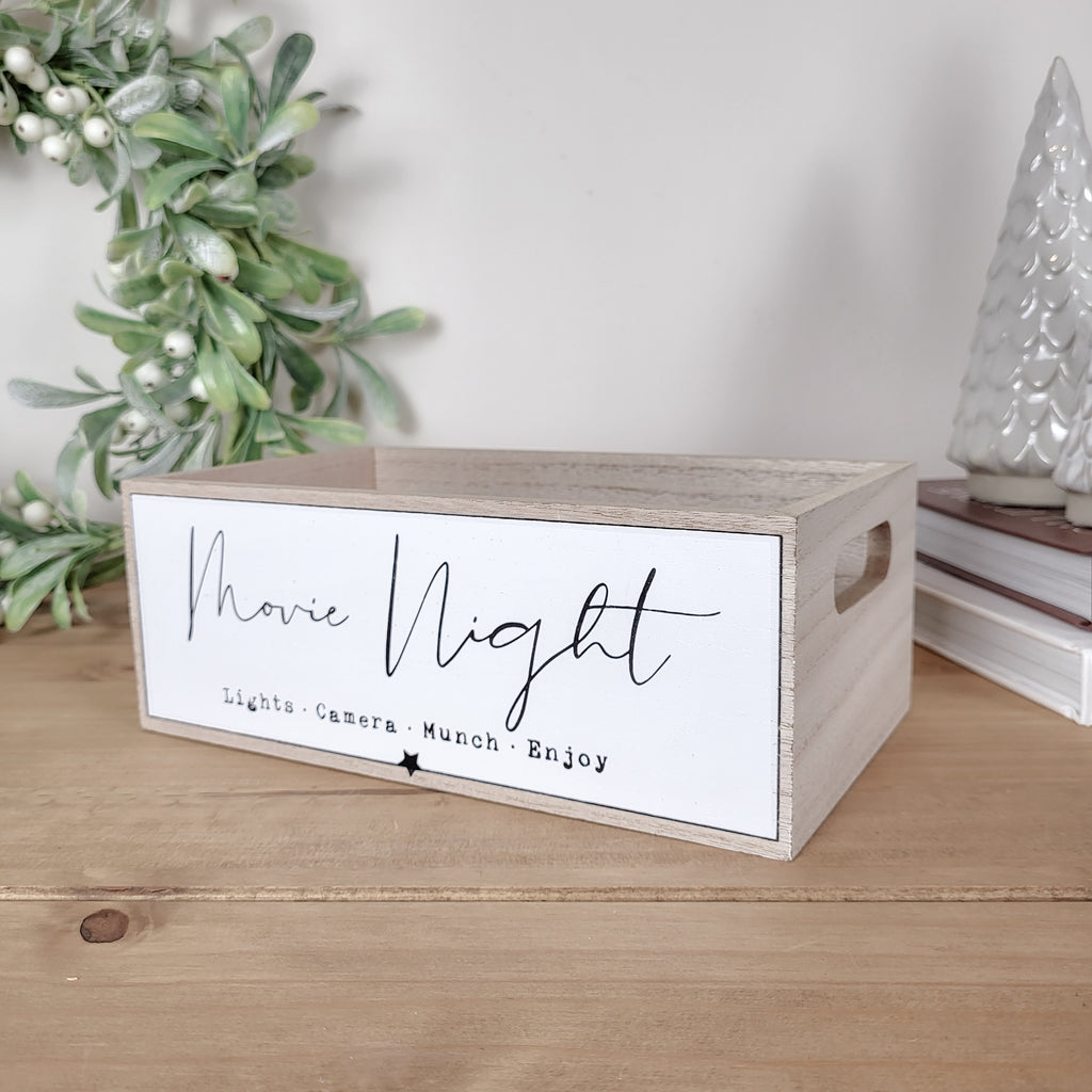 Wooden Movie Night Snack Storage Crate