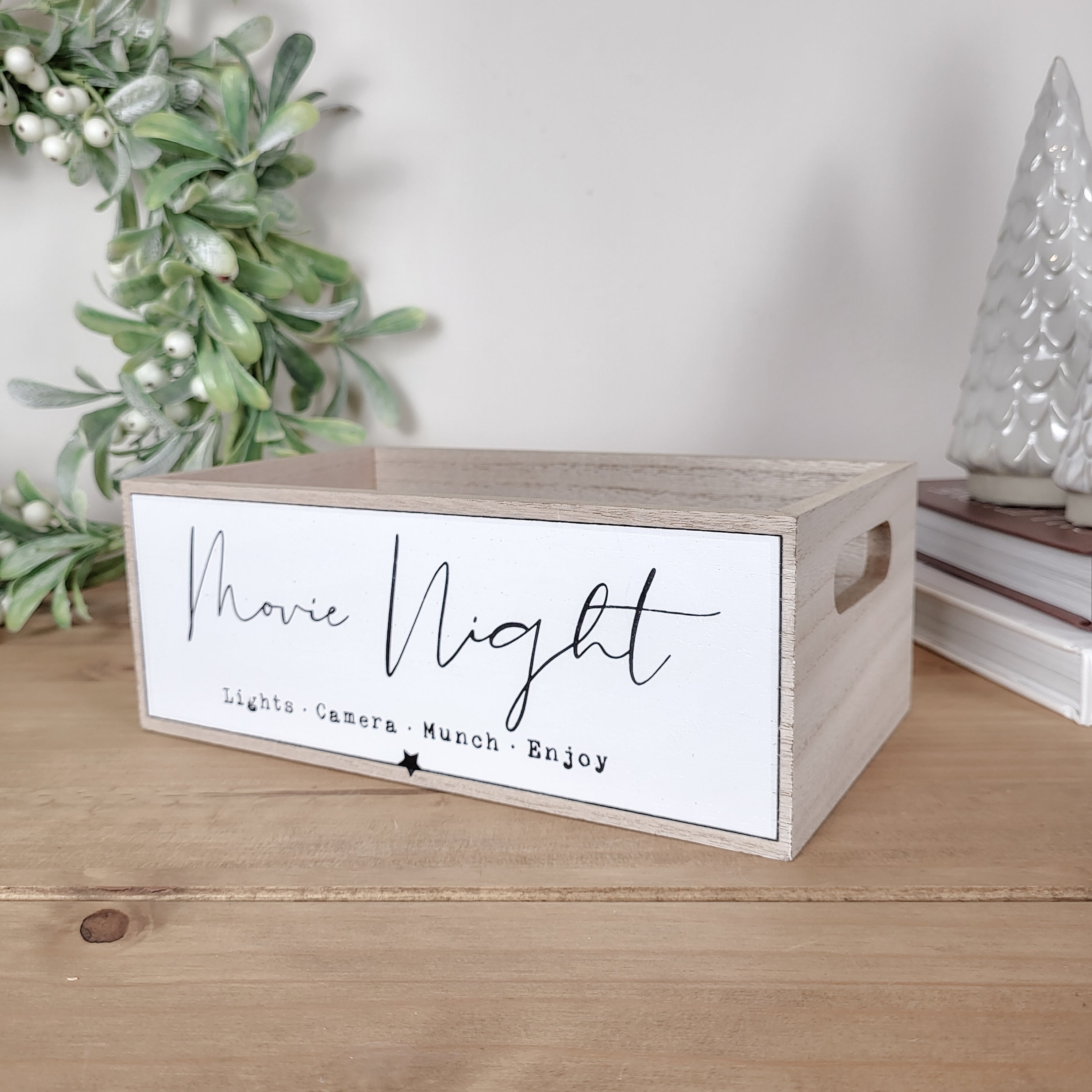 Wooden Movie Night Snack Storage Crate