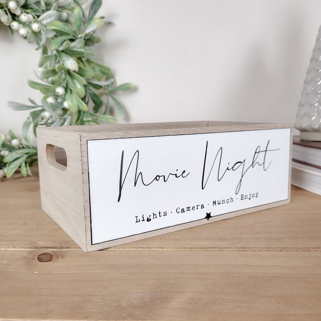 Wooden Movie Night Snack Storage Crate