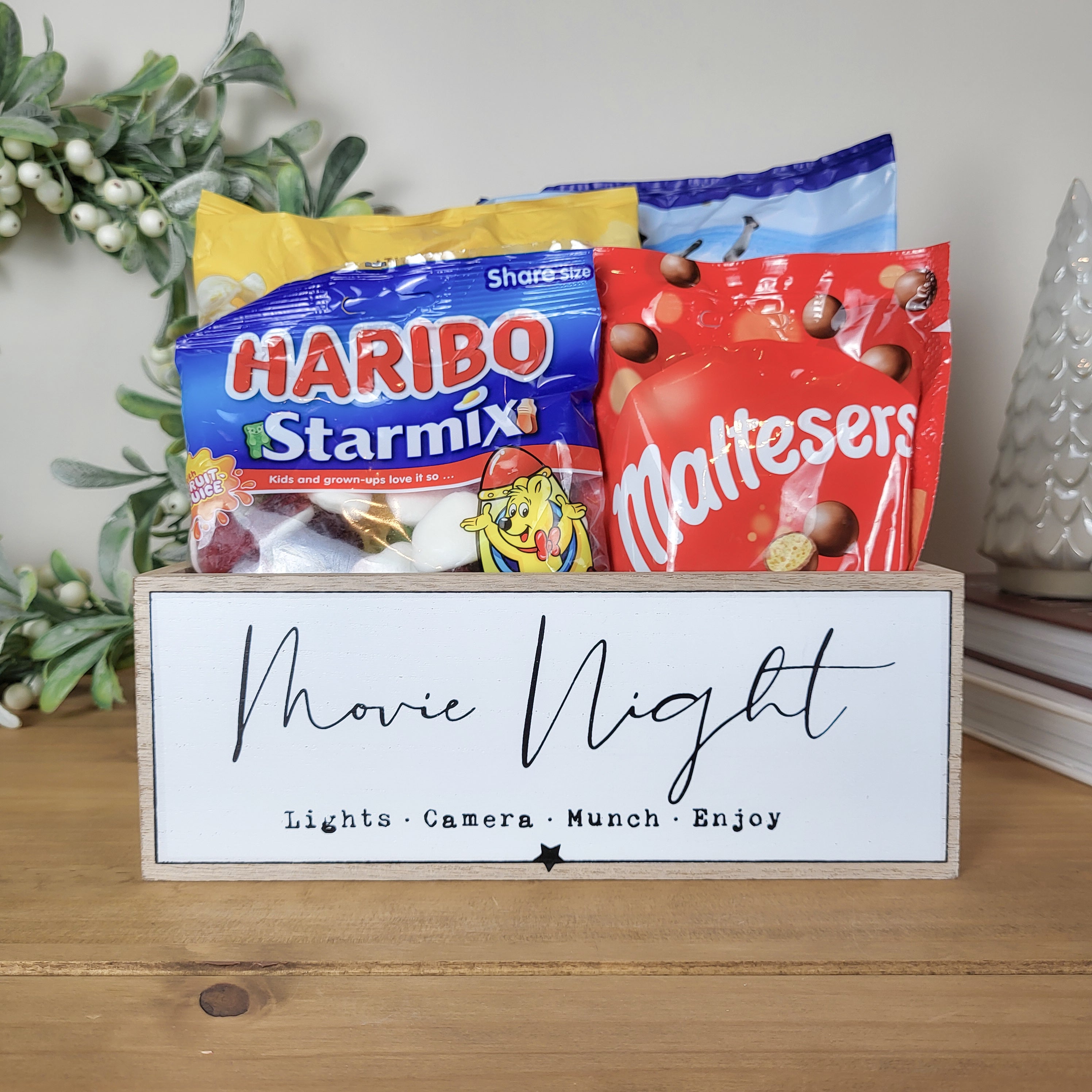 Wooden Movie Night Snack Storage Crate